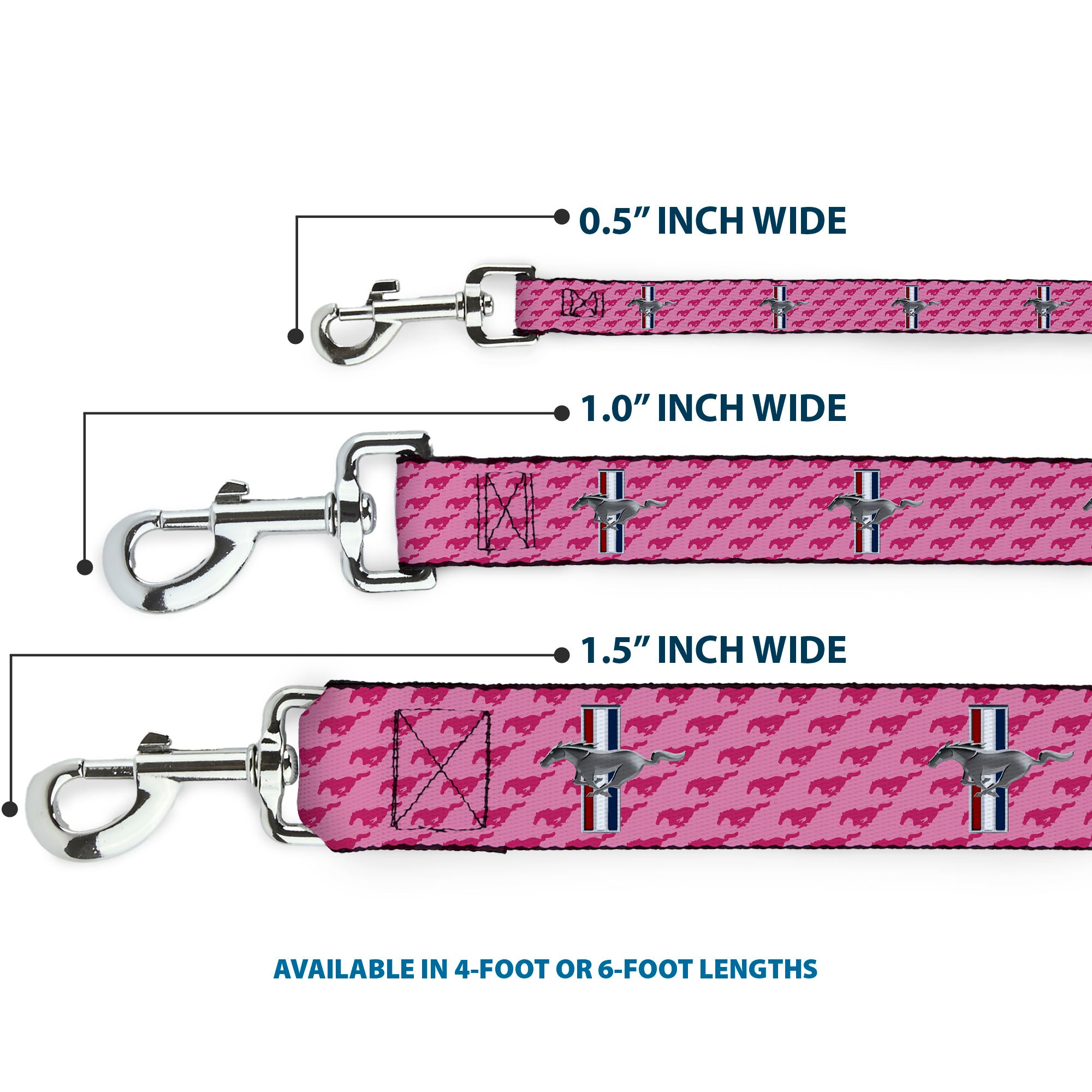 Dog Leash - Ford Mustang w/Bars w/Text PINK LOGO REPEAT Dog Leashes Ford