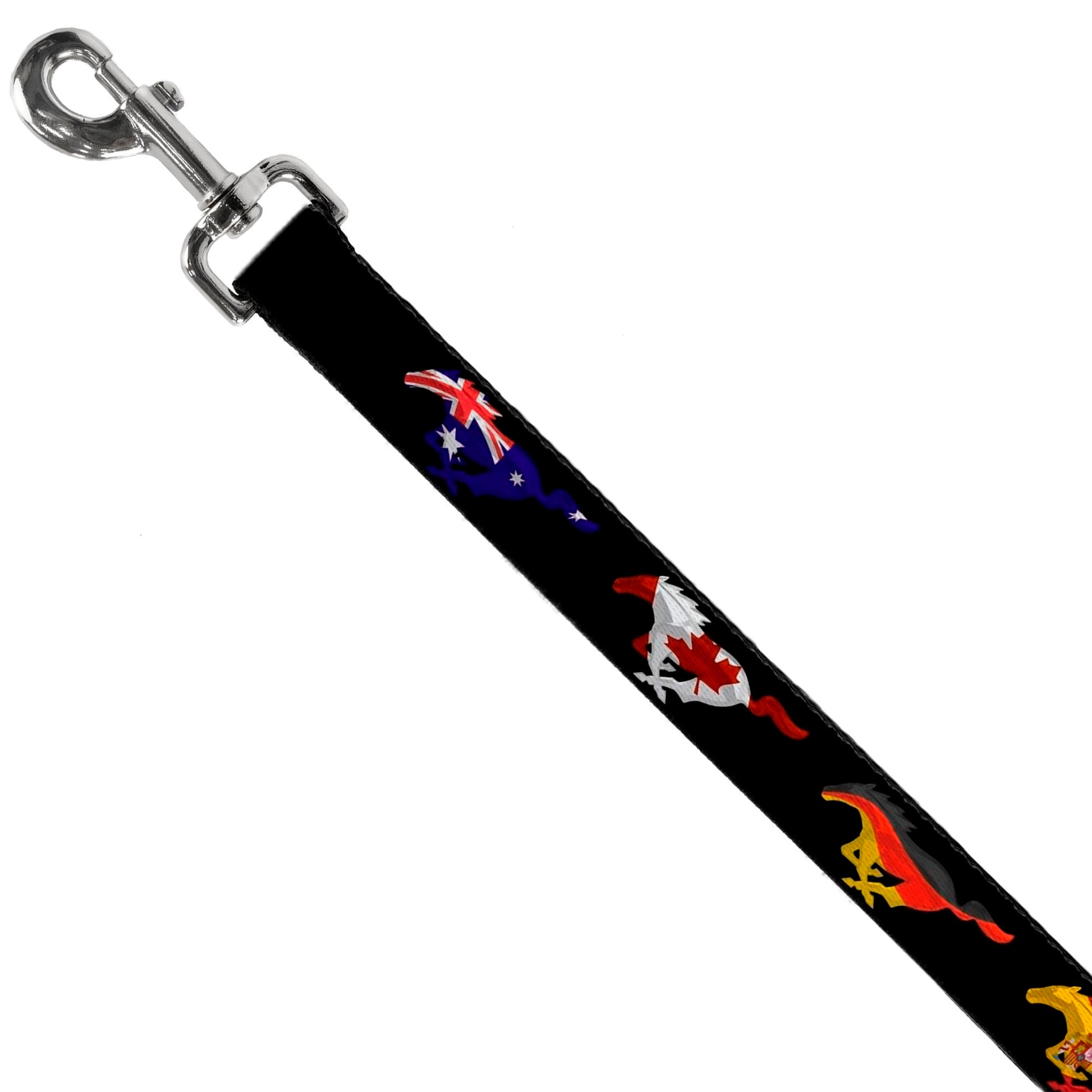 Dog Leash - Mustang Silhouette Black/International Flags Dog Leashes Ford