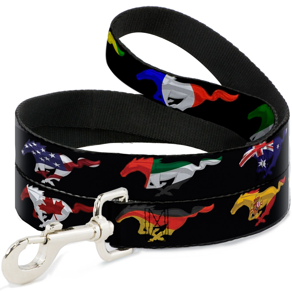 Dog Leash - Mustang Silhouette Black/International Flags Dog Leashes Ford