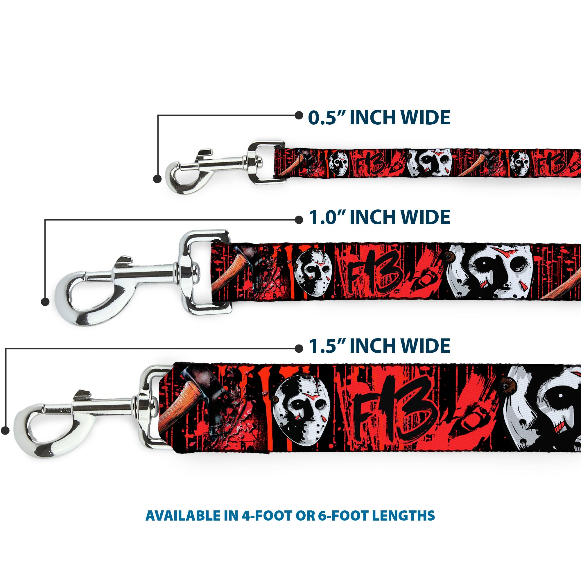 Dog Leash - FRIDAY THE 13th/Jason Mask4/Axe Blood Splatter Black/Red/White Dog Leashes Friday the 13th