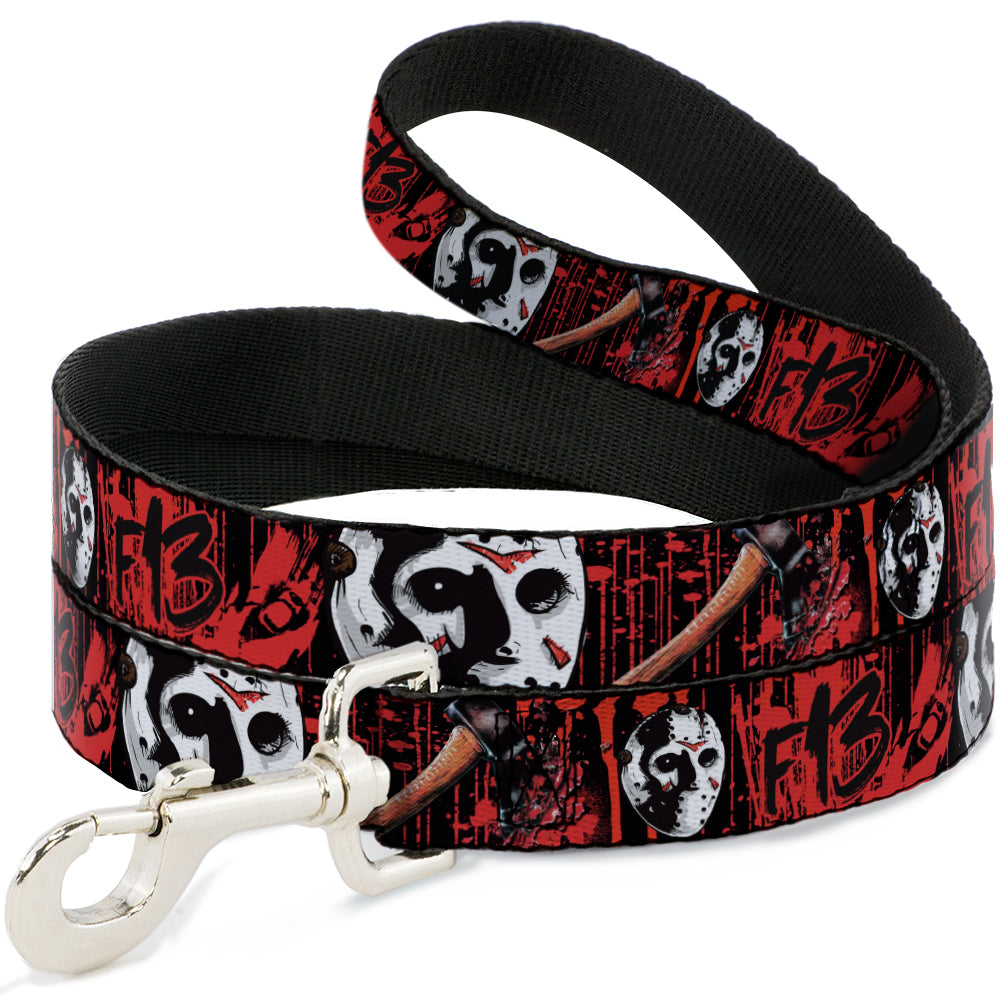 Dog Leash - FRIDAY THE 13th/Jason Mask4/Axe Blood Splatter Black/Red/White Dog Leashes Friday the 13th