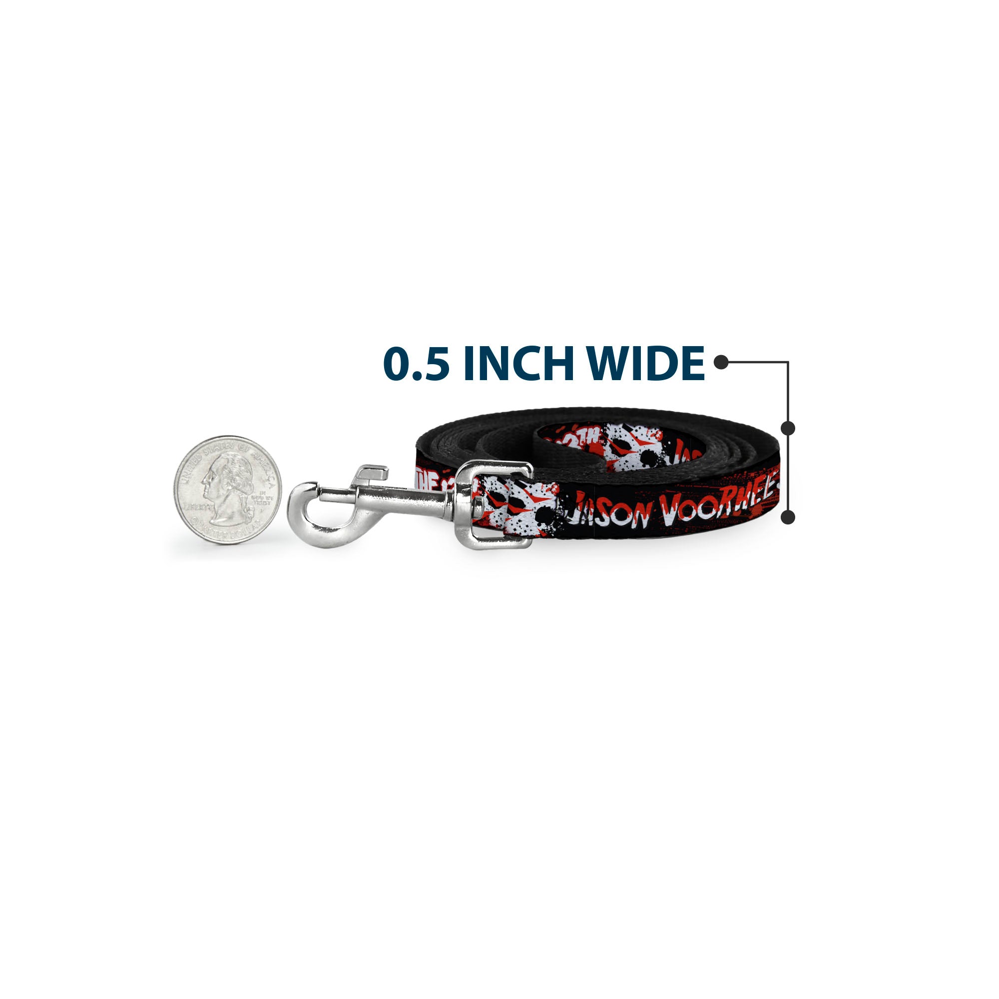 Dog Leash - FRIDAY THE 13TH JASON VOORHIES Mask Text Black/Red/White Dog Leashes Friday the 13th