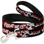 Dog Leash - FRIDAY THE 13TH JASON VOORHIES Mask Text Black/Red/White Dog Leashes Friday the 13th