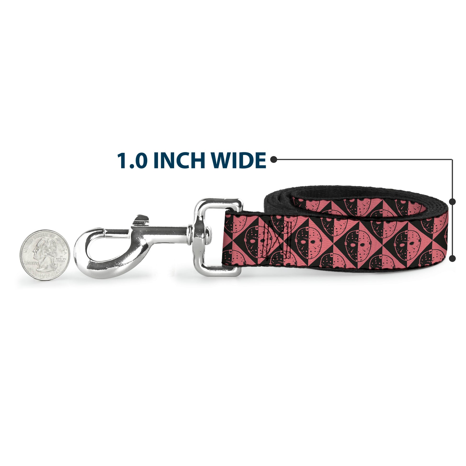 Dog Leash - Friday the 13th Jason Mask Diamond Split Black/Red Dog Leashes Friday the 13th