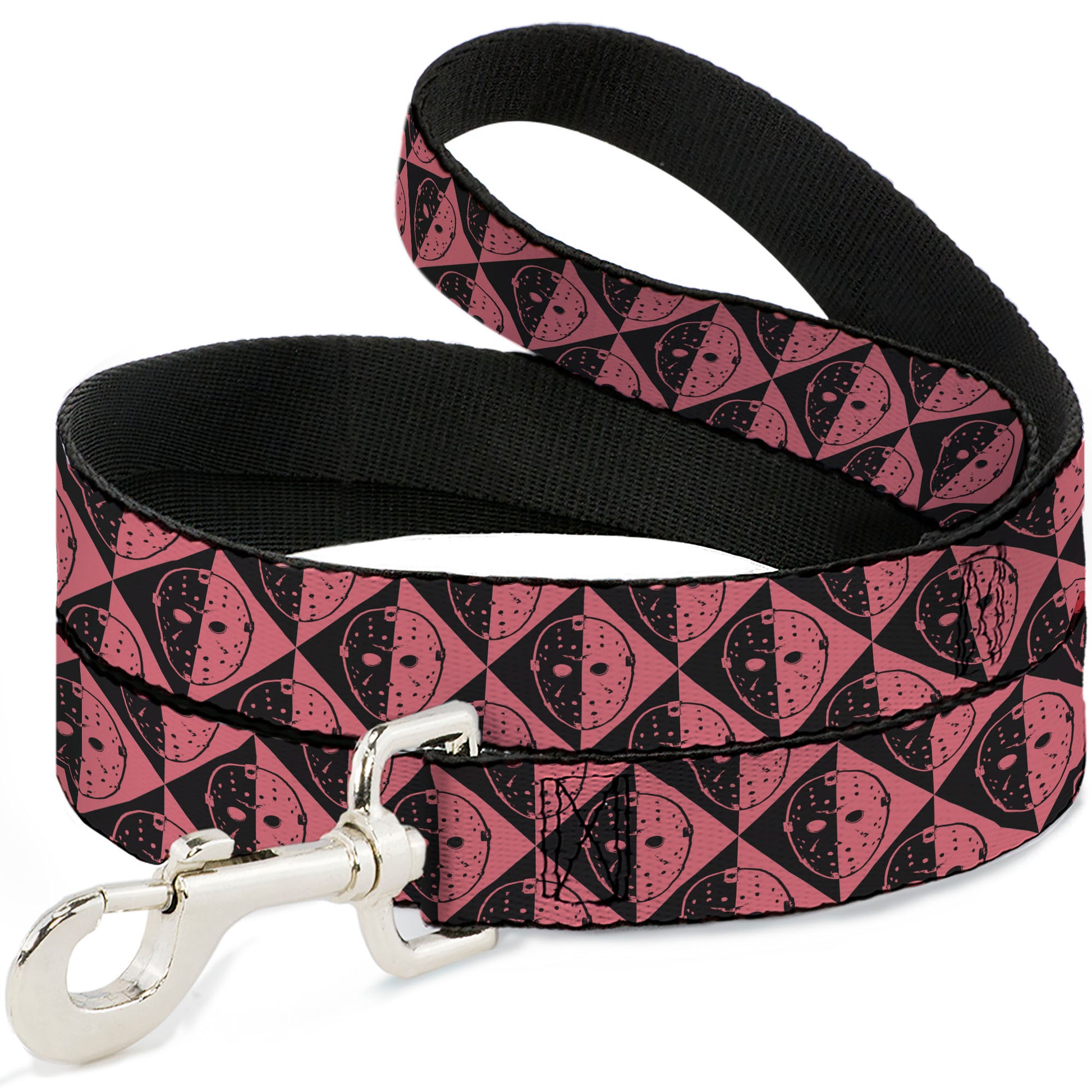 Dog Leash - Friday the 13th Jason Mask Diamond Split Black/Red Dog Leashes Friday the 13th