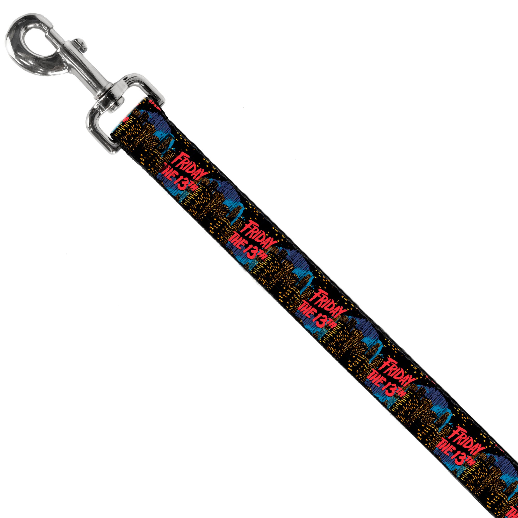 Dog Leash - FRIDAY THE 13TH Jason Takes Manhattan Skyline Title Logo Black/Blues/Reds Dog Leashes Friday the 13th