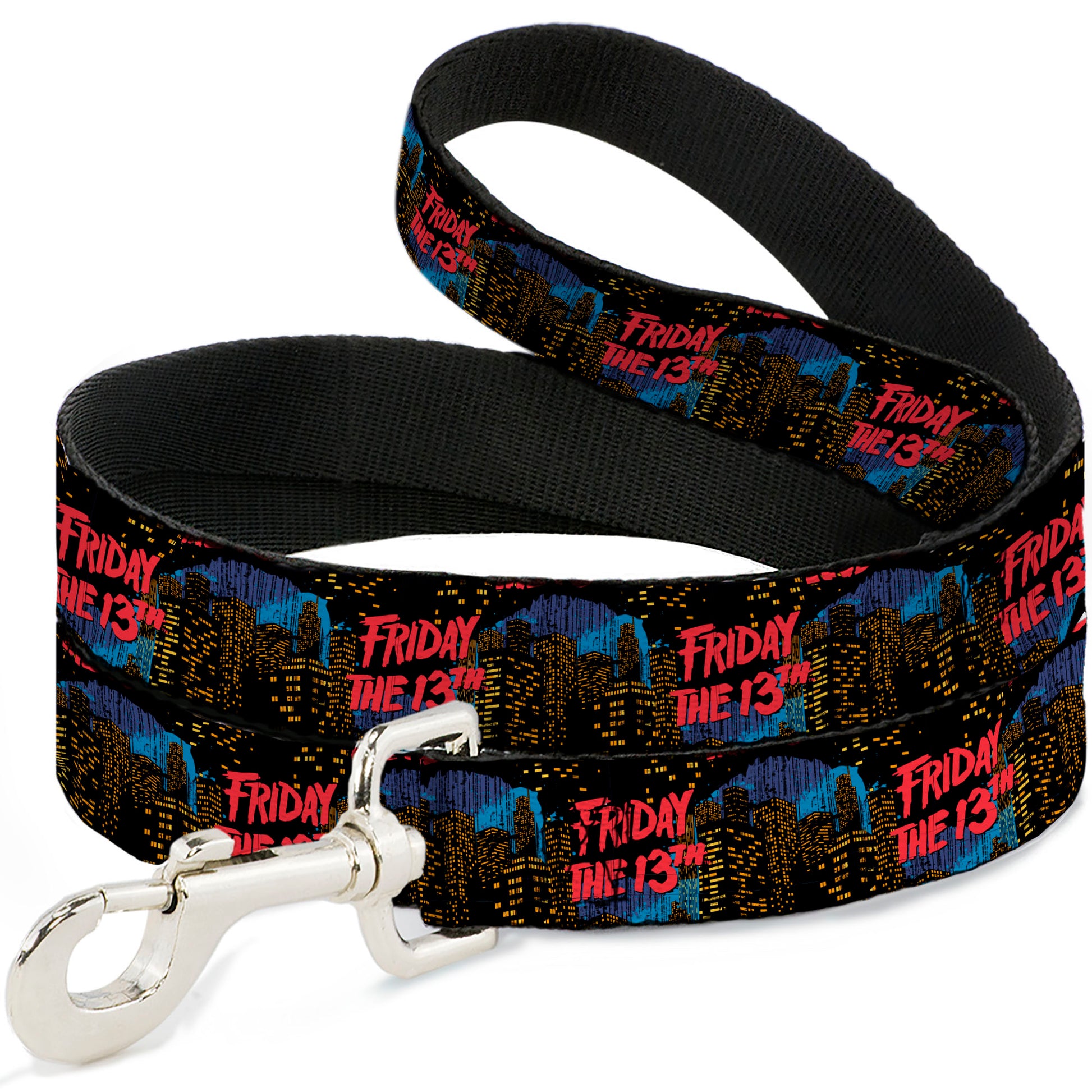 Dog Leash - FRIDAY THE 13TH Jason Takes Manhattan Skyline Title Logo Black/Blues/Reds Dog Leashes Friday the 13th