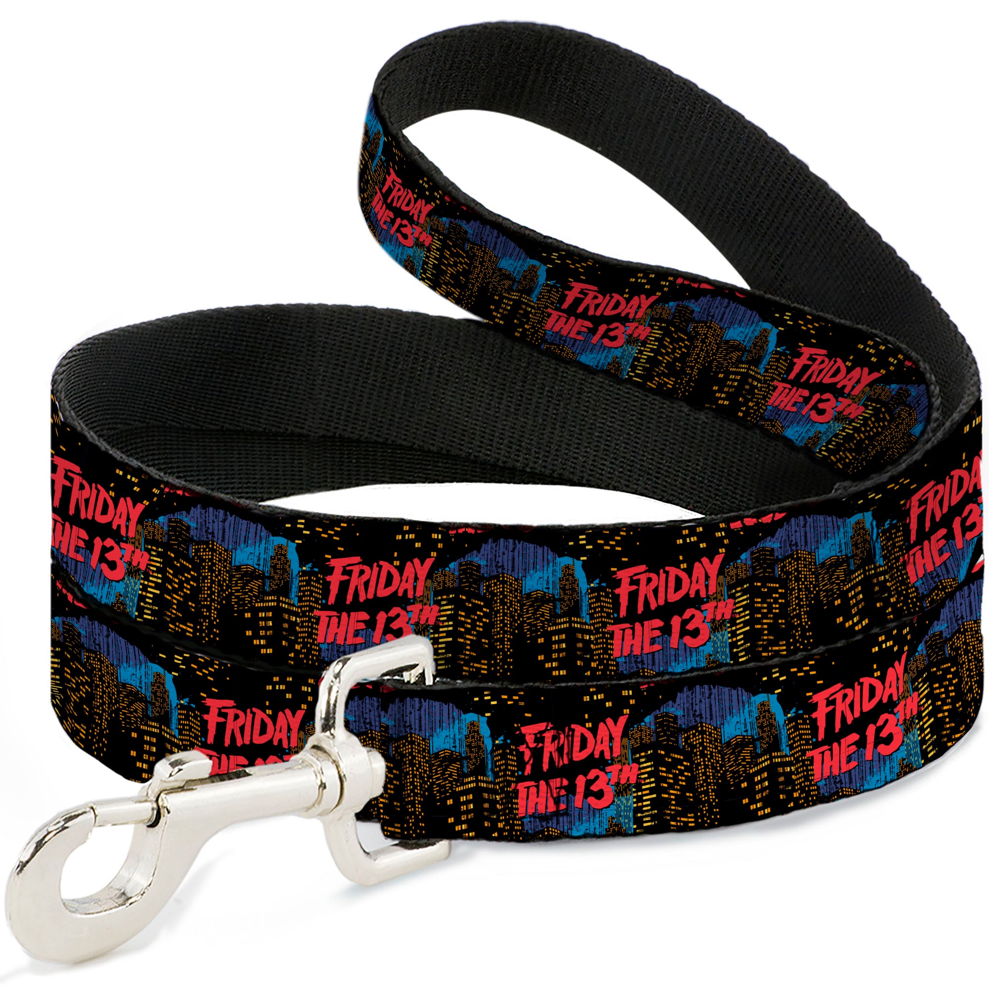 Dog Leash - FRIDAY THE 13TH Jason Takes Manhattan Skyline Title Logo Black/Blues/Reds Dog Leashes Friday the 13th