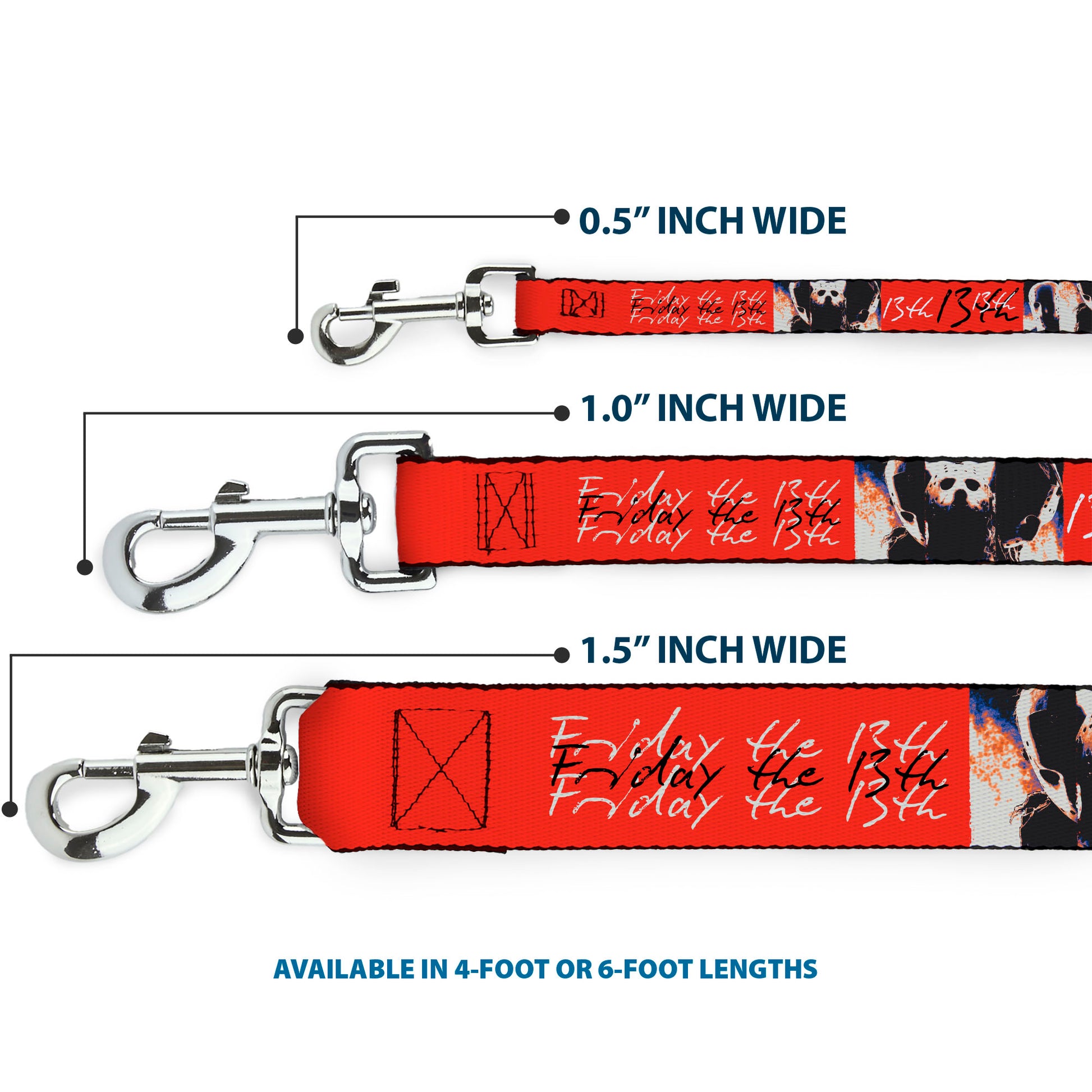 Dog Leash - FRIDAY THE 13TH Jason Mask and Script Blocks Red/Black/White Dog Leashes Friday the 13th