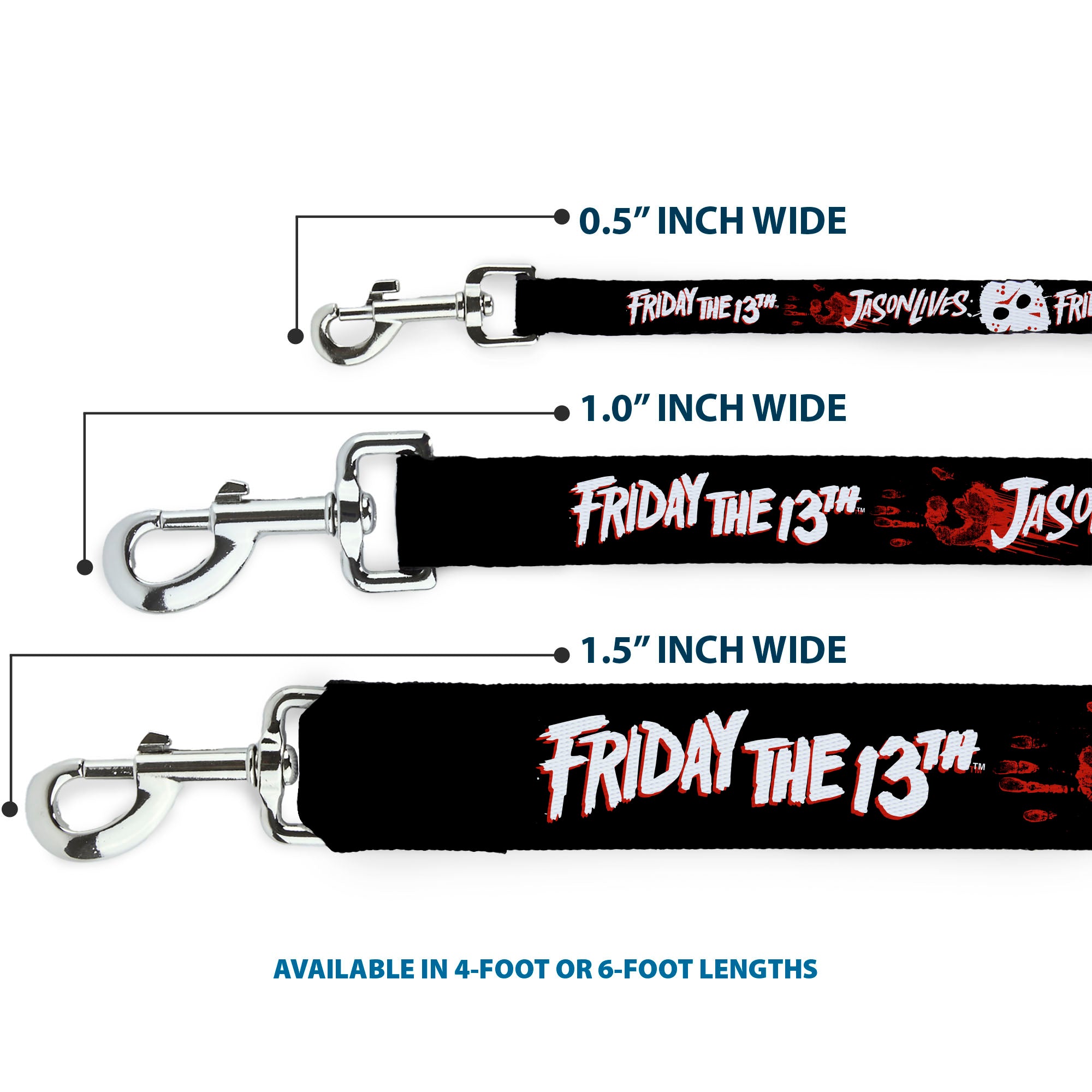 Dog Leash - FRIDAY THE 13TH JASON LIVES with Hand Print and Mask Black/Red/White Dog Leashes Friday the 13th