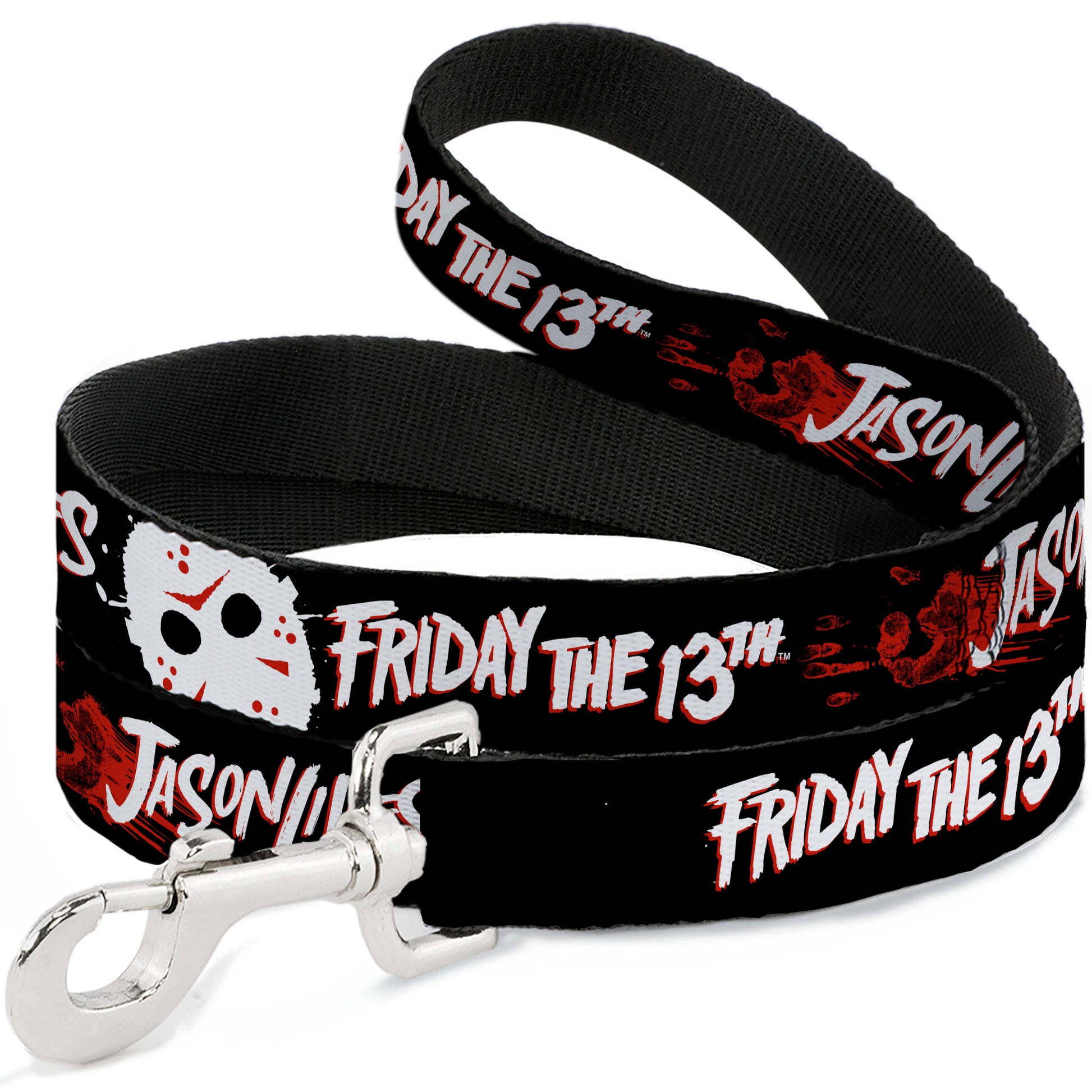 Dog Leash - FRIDAY THE 13TH JASON LIVES with Hand Print and Mask Black/Red/White Dog Leashes Friday the 13th