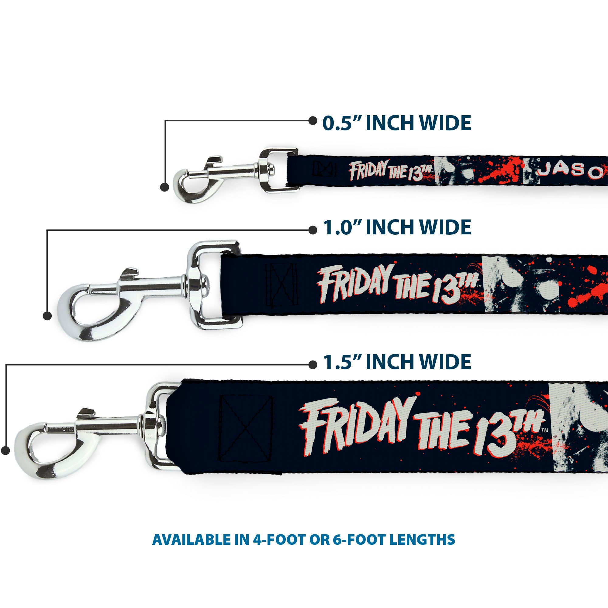 Dog Leash - FRIDAY THE 13TH JASON Mask and Splatter Black/Red/White Dog Leashes Friday the 13th