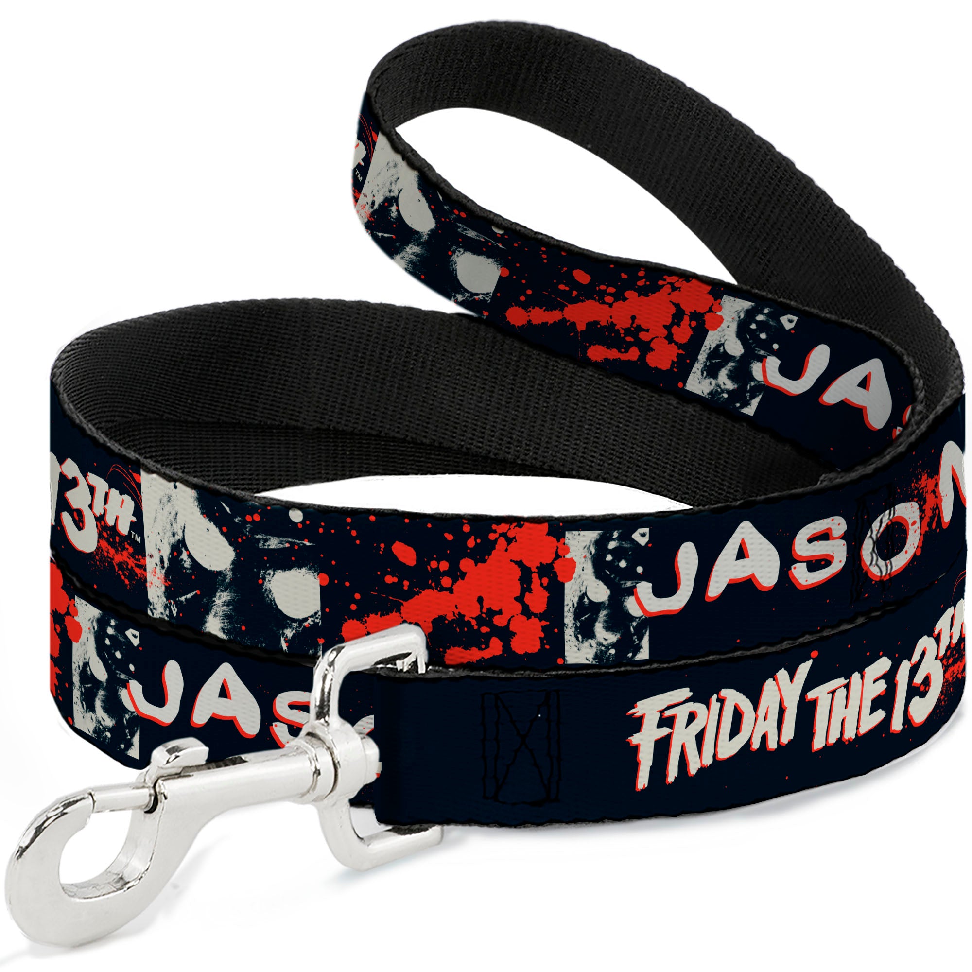 Dog Leash - FRIDAY THE 13TH JASON Mask and Splatter Black/Red/White Dog Leashes Friday the 13th