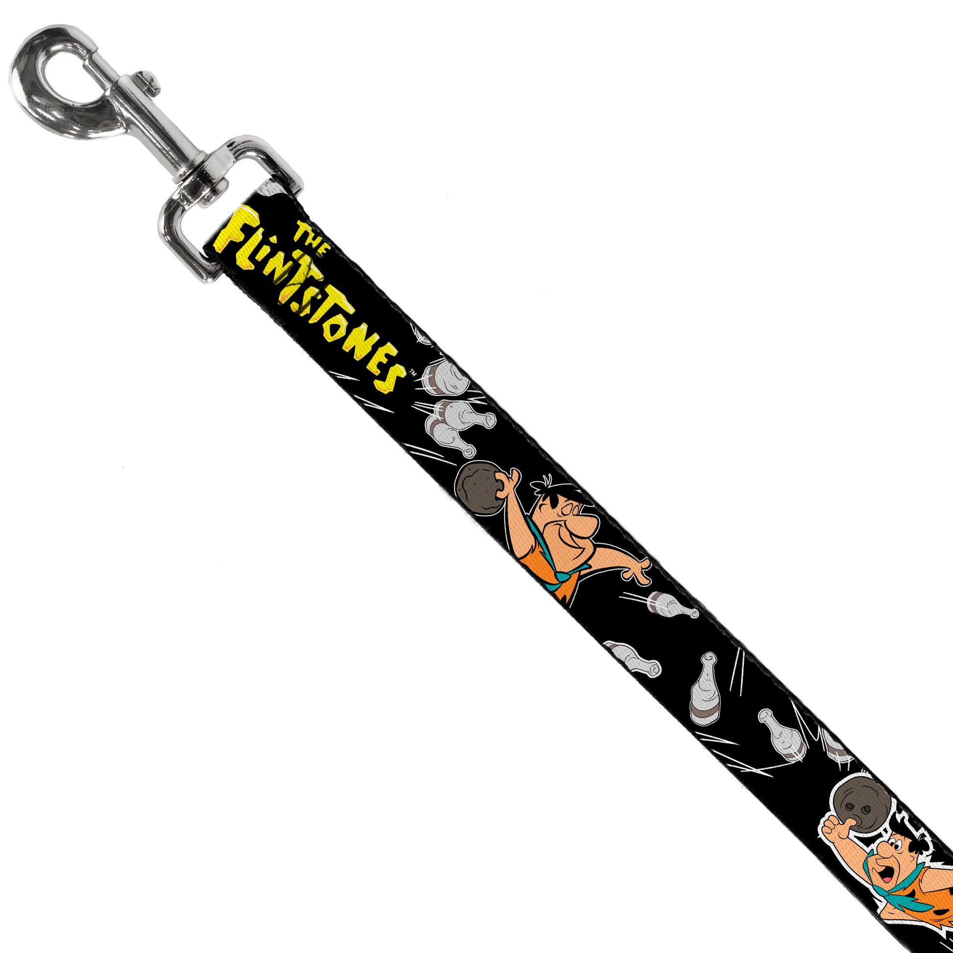 Dog Leash - THE FLINTSTONES Fred Bowling Poses/Bowling Pins Black Dog Leashes The Flintstones