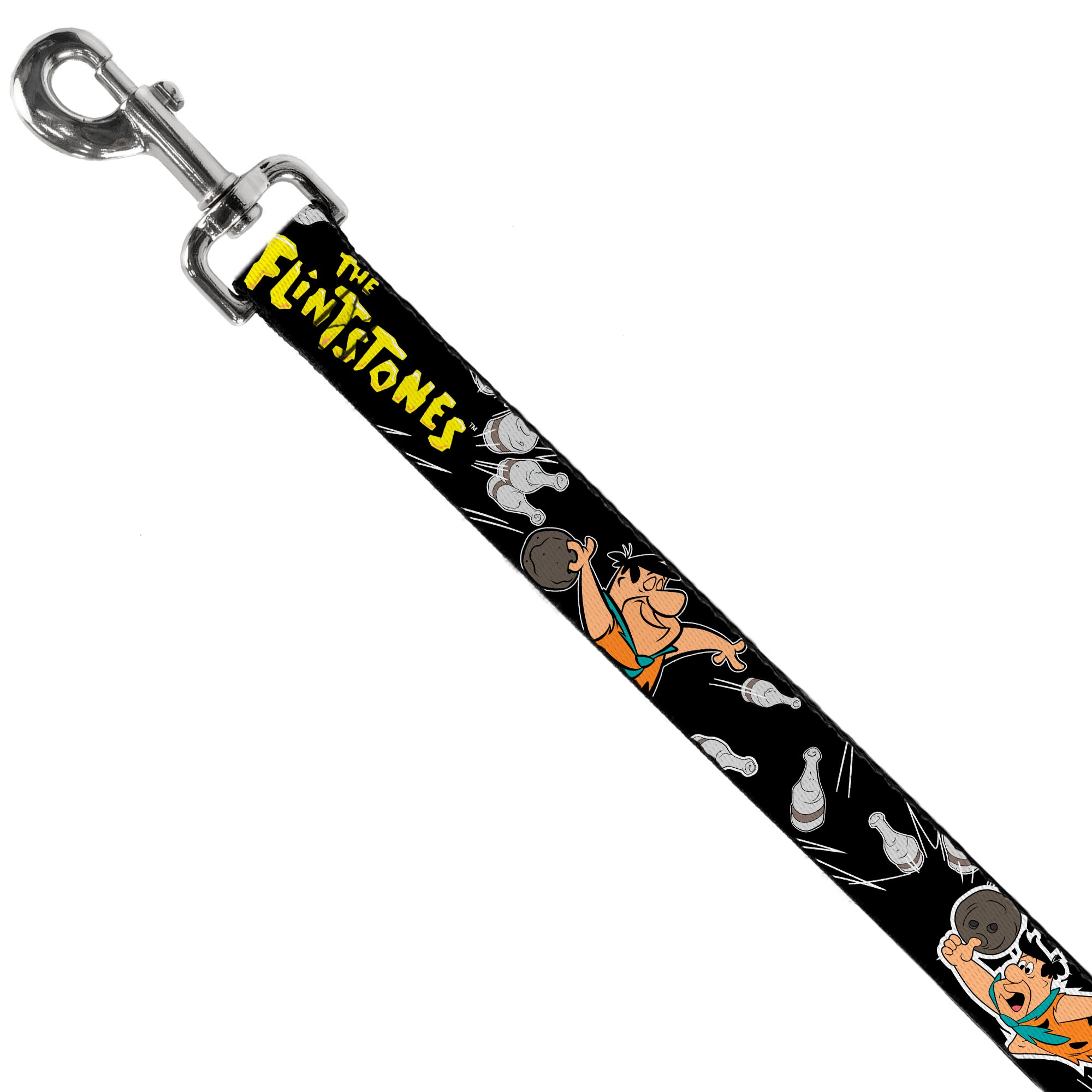 Dog Leash - THE FLINTSTONES Fred Bowling Poses/Bowling Pins Black Dog Leashes The Flintstones