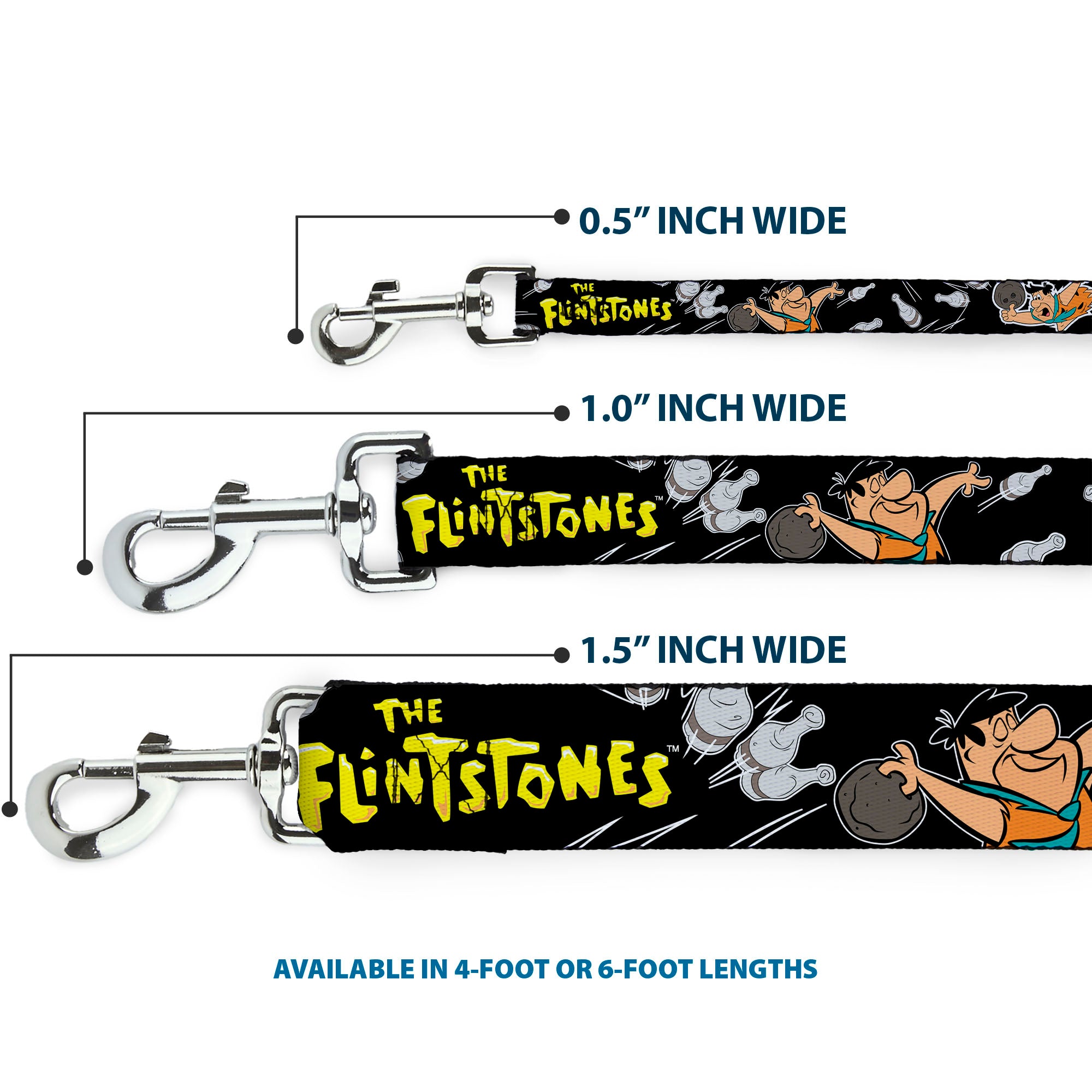 Dog Leash - THE FLINTSTONES Fred Bowling Poses/Bowling Pins Black Dog Leashes The Flintstones