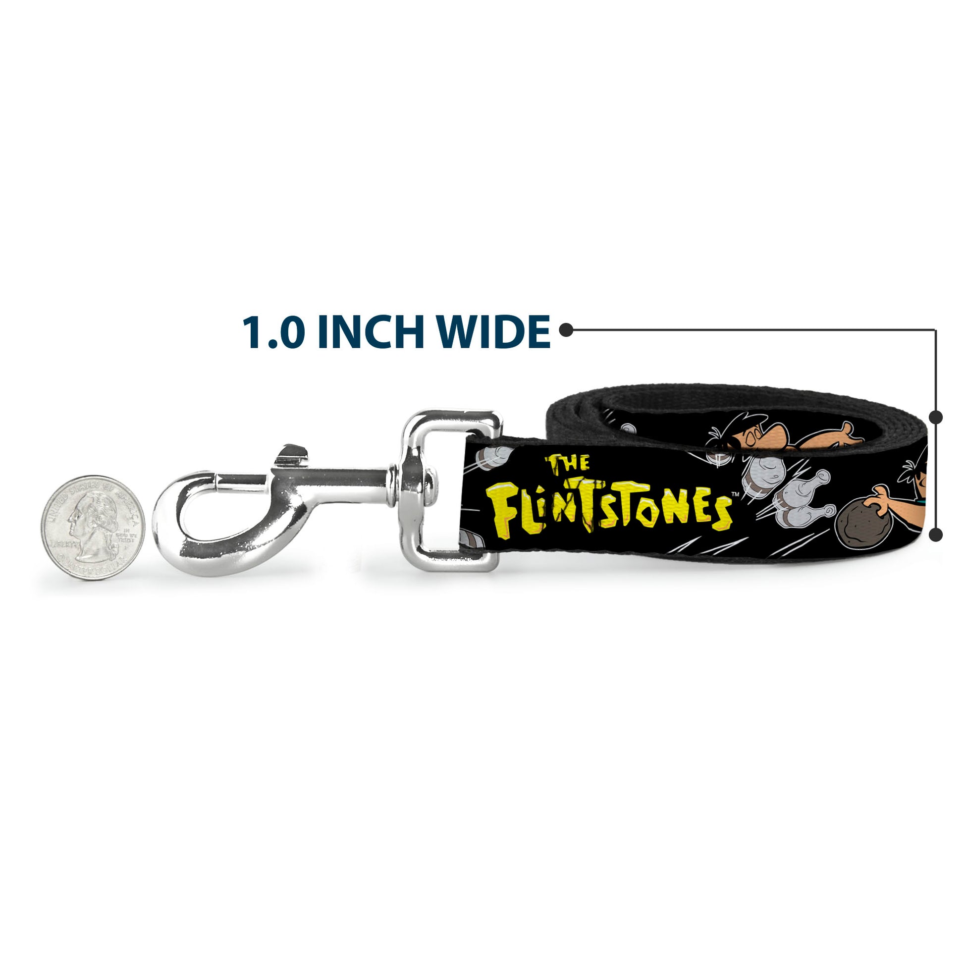 Dog Leash - THE FLINTSTONES Fred Bowling Poses/Bowling Pins Black Dog Leashes The Flintstones