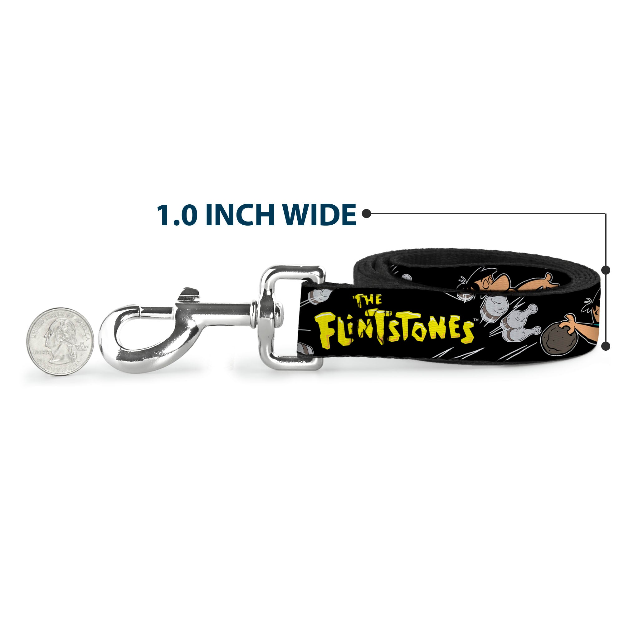 Dog Leash - THE FLINTSTONES Fred Bowling Poses/Bowling Pins Black Dog Leashes The Flintstones