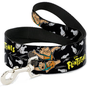 Dog Leash - THE FLINTSTONES Fred Bowling Poses/Bowling Pins Black Dog Leashes The Flintstones