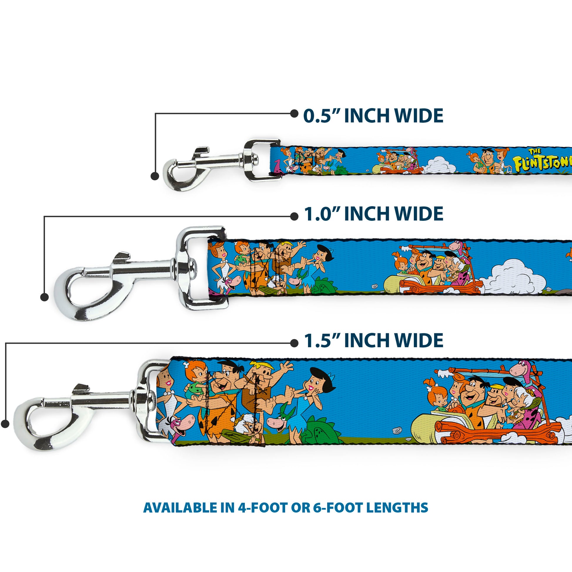 Dog Leash - The Flintstones and Rubbles Group Pose/Logo Blue Dog Leashes The Flintstones