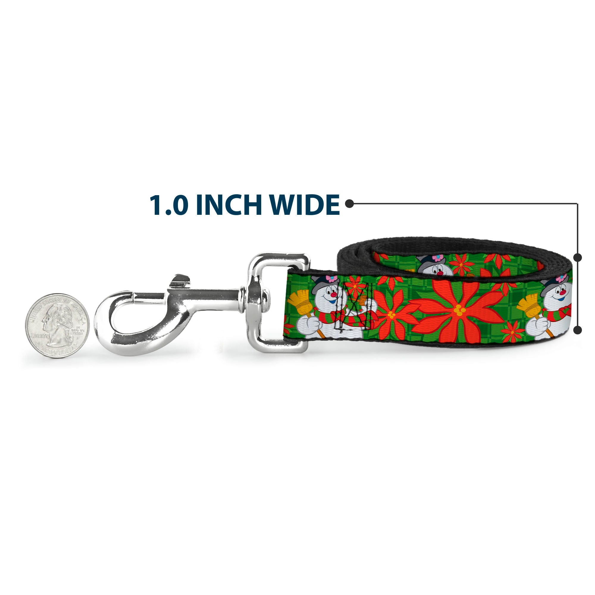 Dog Leash - Frosty the Snowman Pose Poinsetta Plaid Collage Greens/Reds Dog Leashes Frosty the Snowman