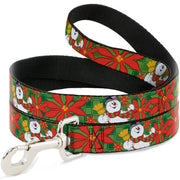 Dog Leash - Frosty the Snowman Pose Poinsetta Plaid Collage Greens/Reds Dog Leashes Frosty the Snowman