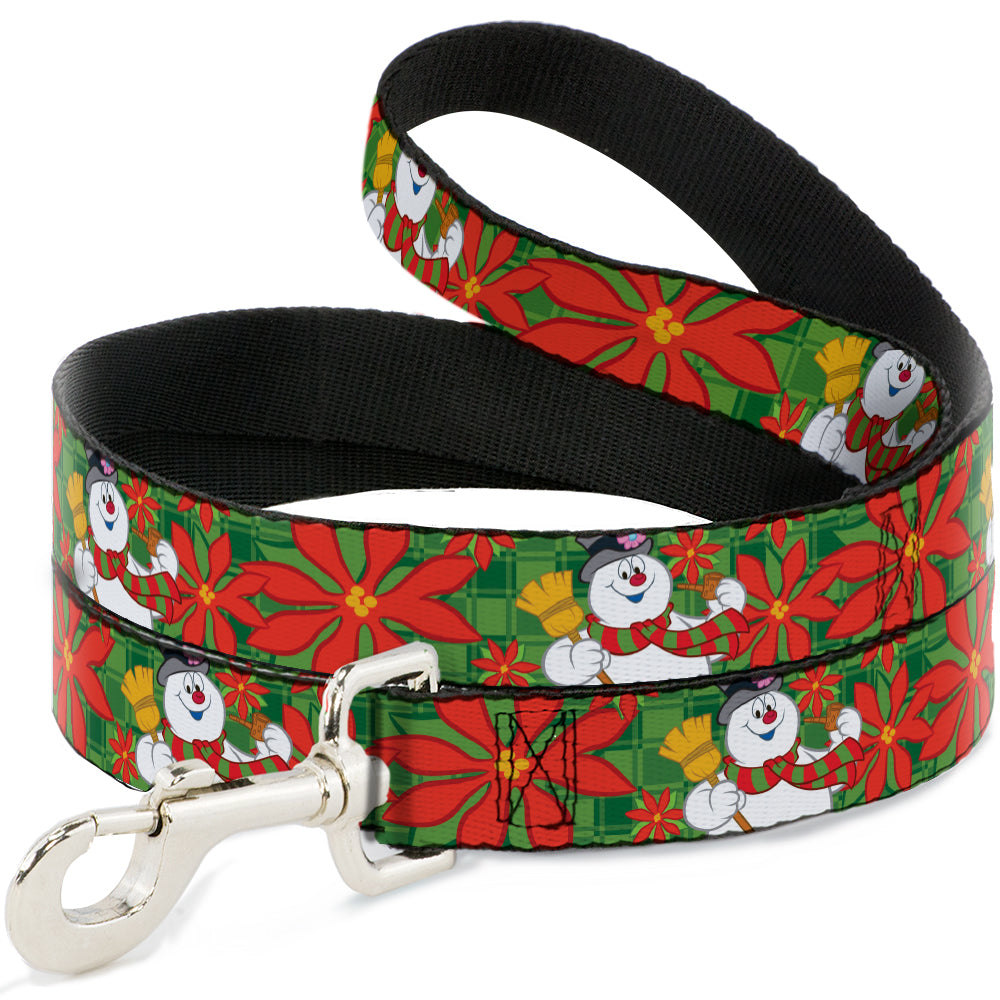 Dog Leash - Frosty the Snowman Pose Poinsetta Plaid Collage Greens/Reds Dog Leashes Frosty the Snowman
