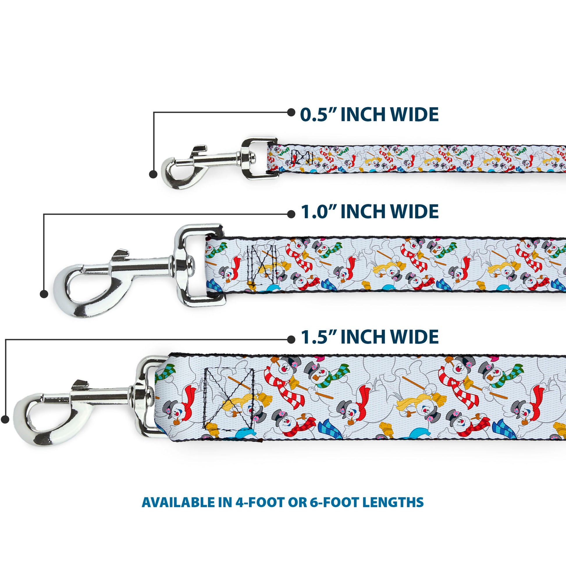 Dog Leash - Frosty the Snowman Pose Scattered White Dog Leashes Frosty the Snowman