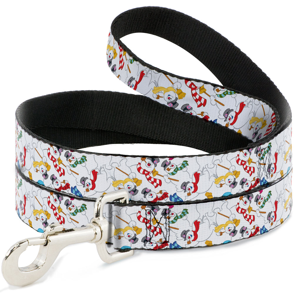 Dog Leash - Frosty the Snowman Pose Scattered White Dog Leashes Frosty the Snowman