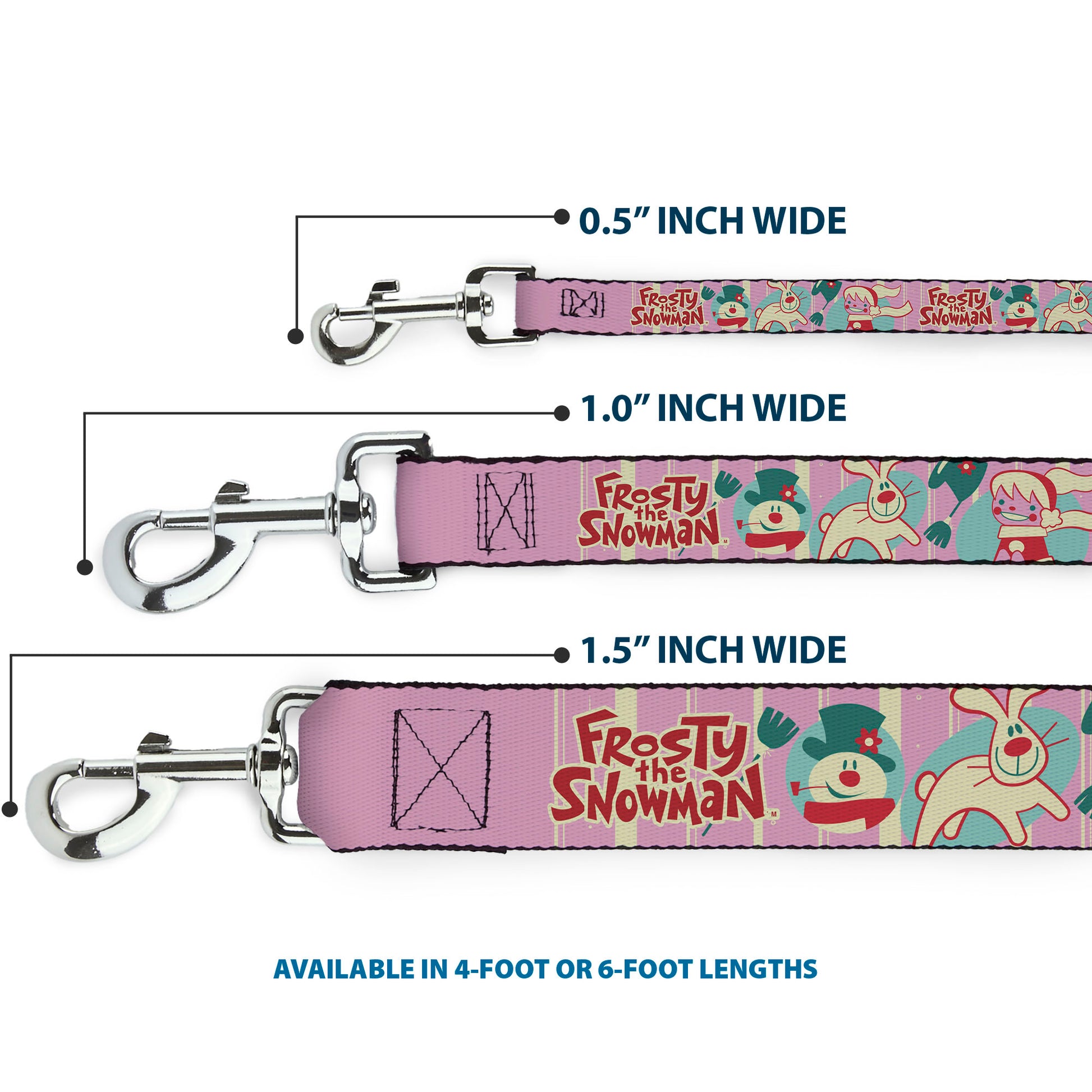 Dog Leash - FROSTY THE SNOWMAN Pose and Title Logo with Karen and Hocus Pocus Pinks/Blues Dog Leashes Frosty the Snowman