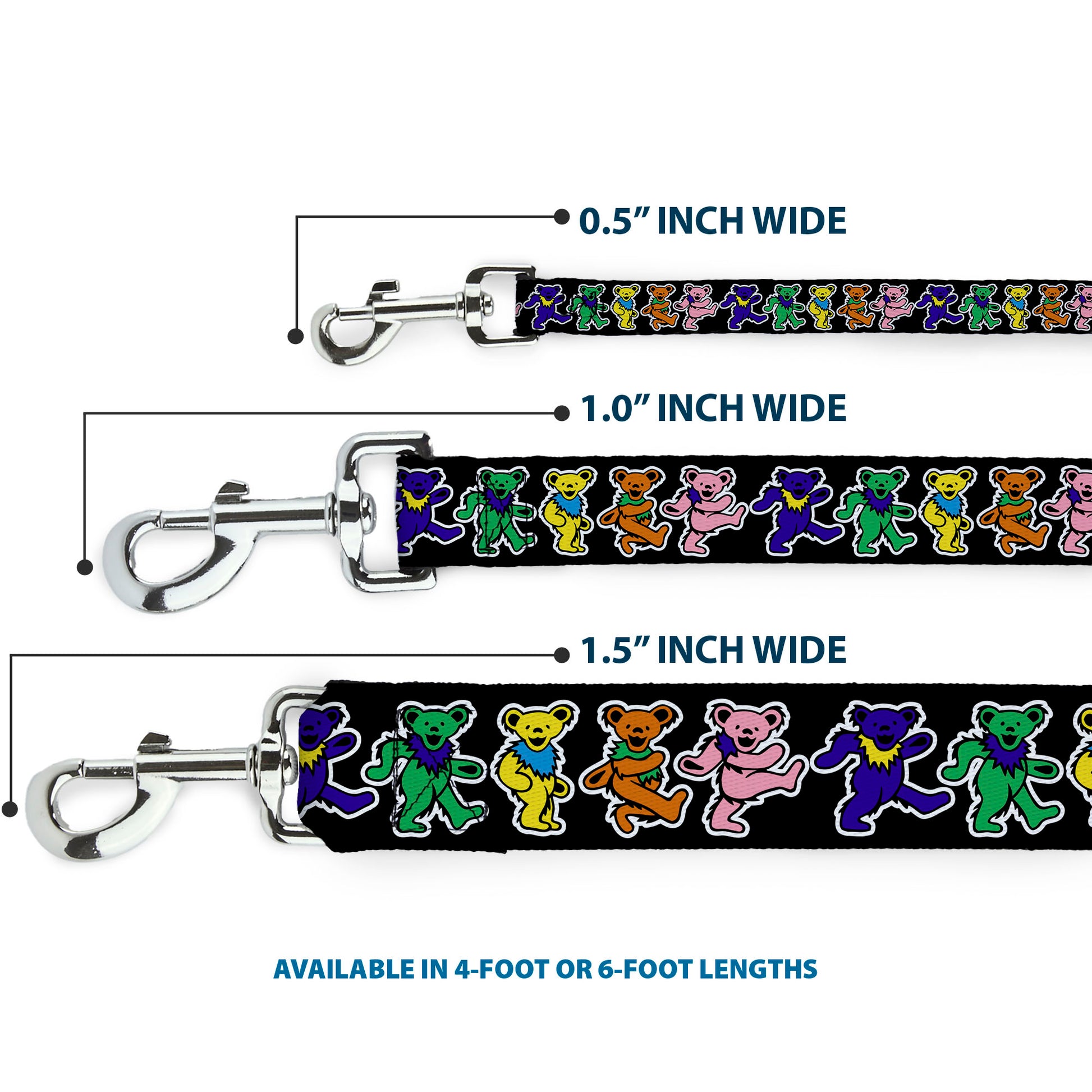 Dog Leash - Dancing Bears Black/Multi Color Dog Leashes Grateful Dead