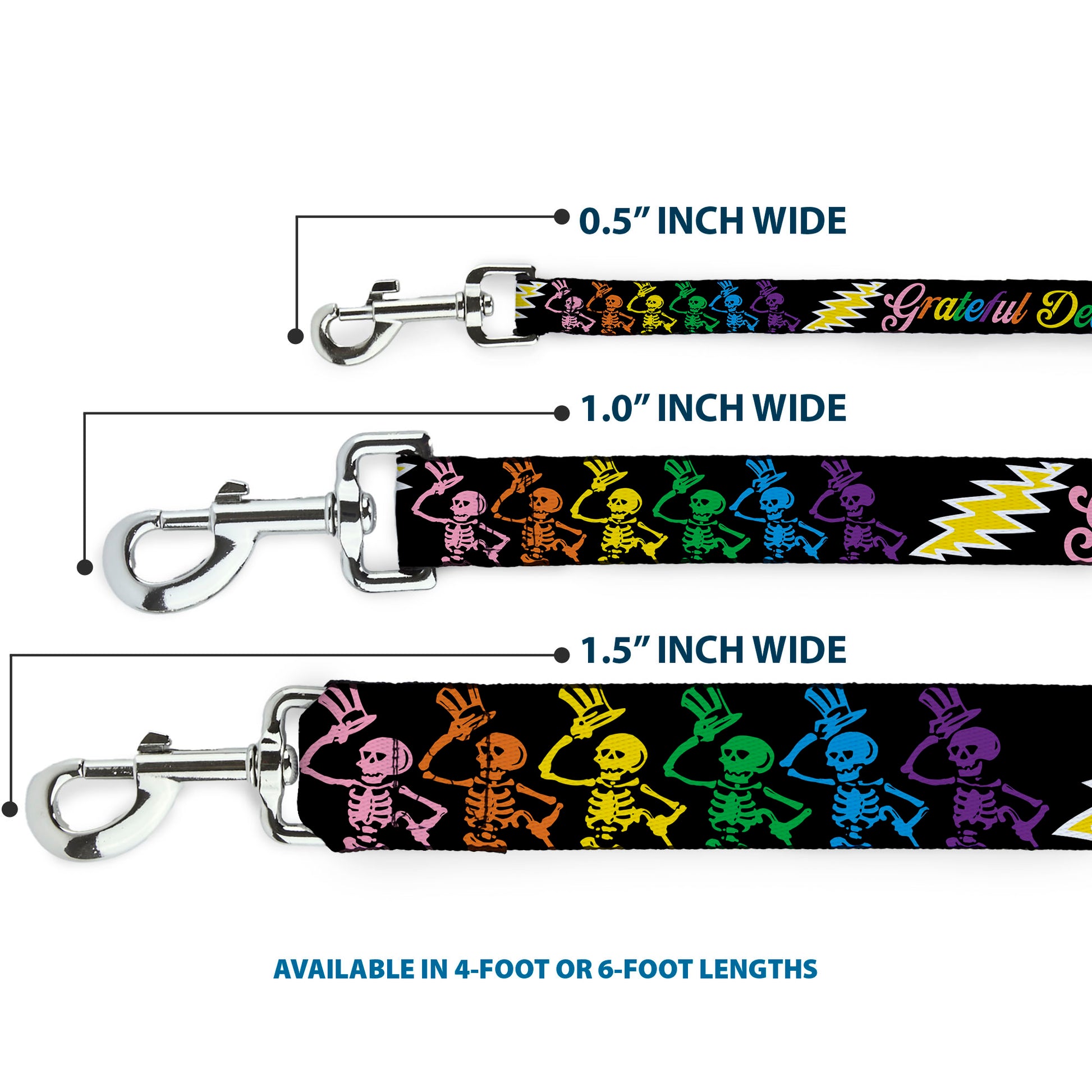 Dog Leash - Grateful Dead Script w/Bears & Skeletons Black/Multi Color Dog Leashes Grateful Dead