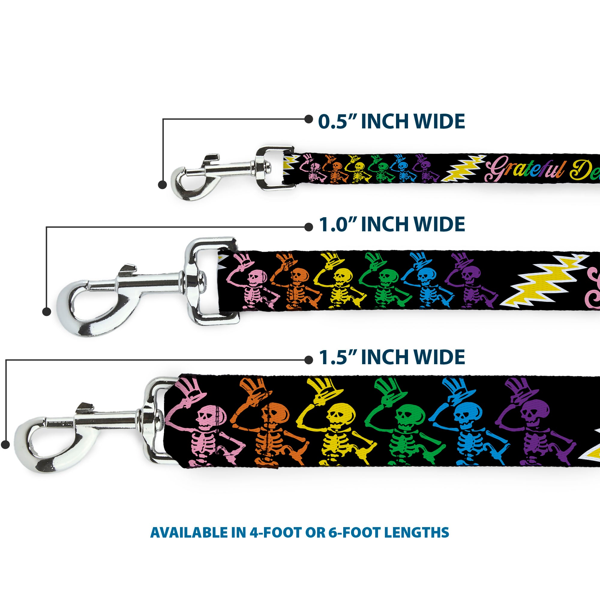 Dog Leash - Grateful Dead Script w/Bears & Skeletons Black/Multi Color Dog Leashes Grateful Dead