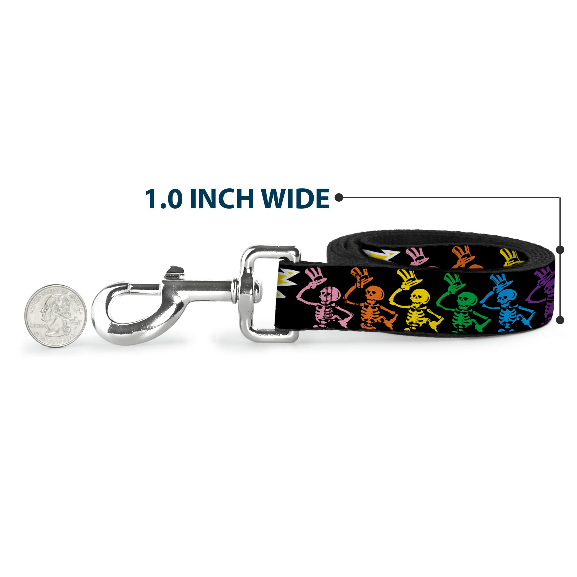 Dog Leash - Grateful Dead Script w/Bears & Skeletons Black/Multi Color Dog Leashes Grateful Dead