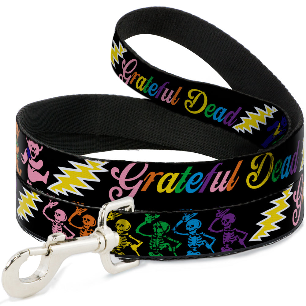 Dog Leash - Grateful Dead Script w/Bears & Skeletons Black/Multi Color Dog Leashes Grateful Dead