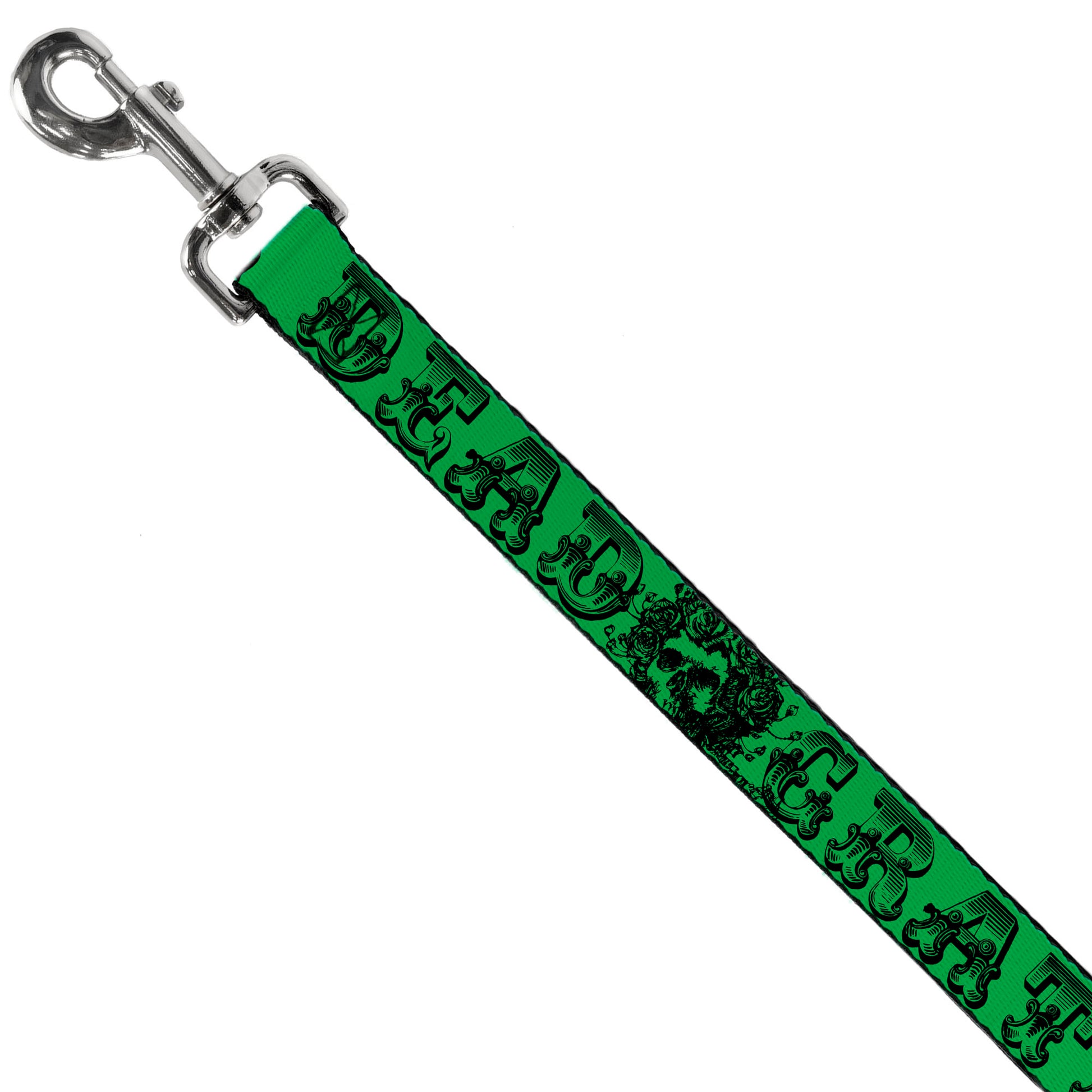 Dog Leash - Grateful Dead Text w/Skull & Roses Green Dog Leashes Grateful Dead