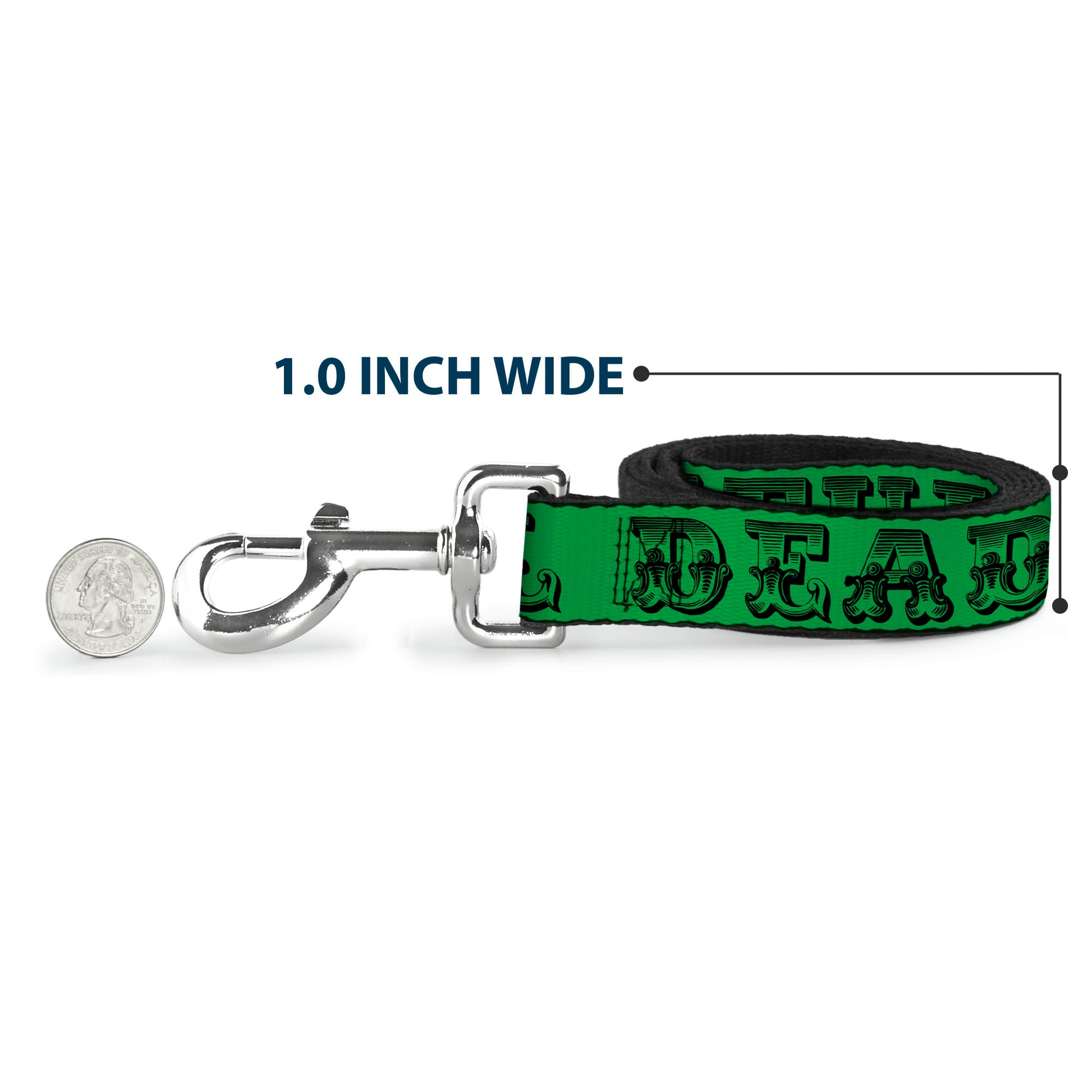 Dog Leash - Grateful Dead Text w/Skull & Roses Green Dog Leashes Grateful Dead