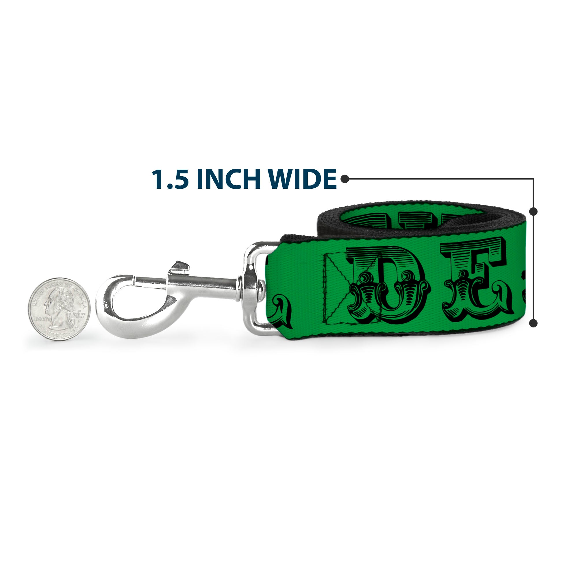 Dog Leash - Grateful Dead Text w/Skull & Roses Green Dog Leashes Grateful Dead