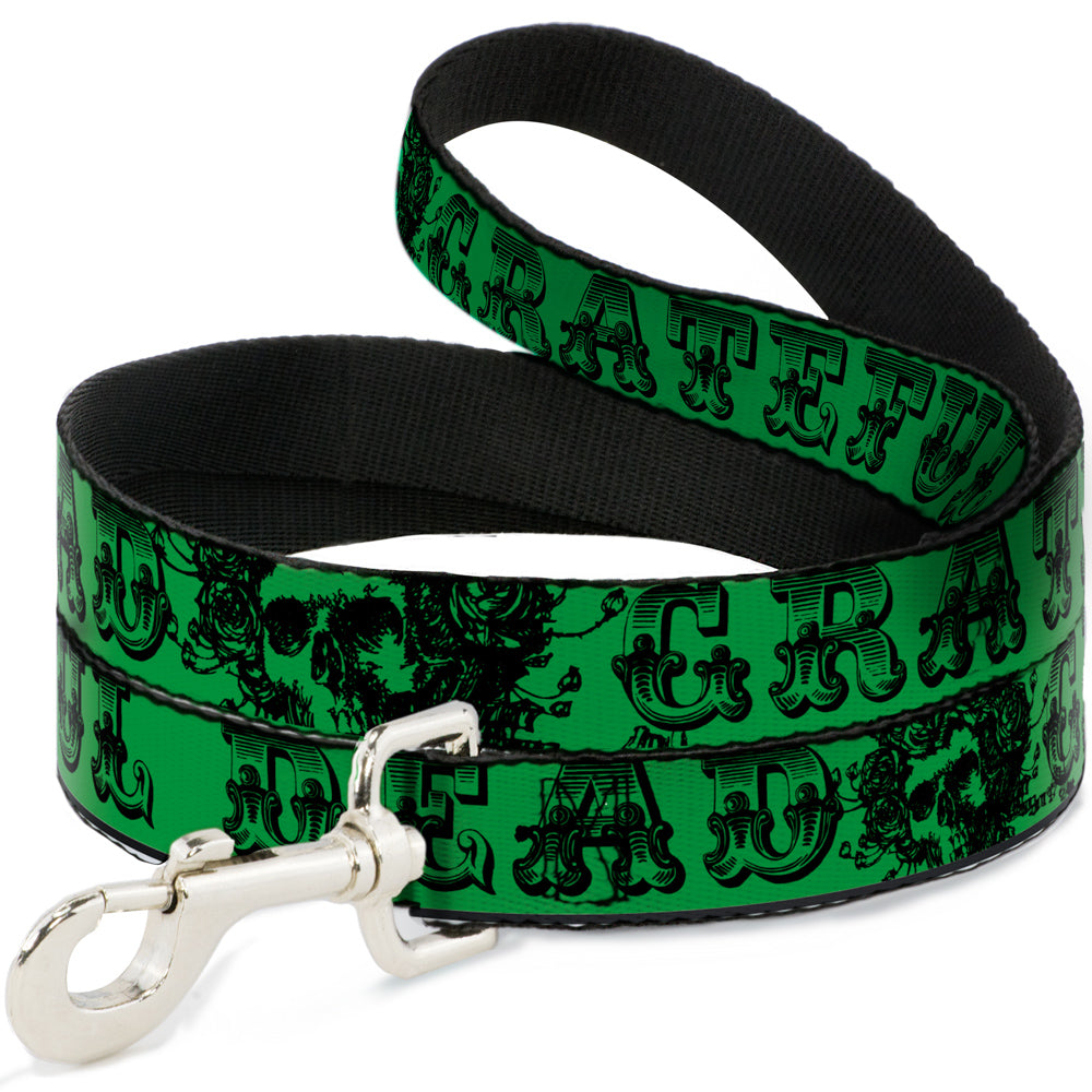 Dog Leash - Grateful Dead Text w/Skull & Roses Green Dog Leashes Grateful Dead