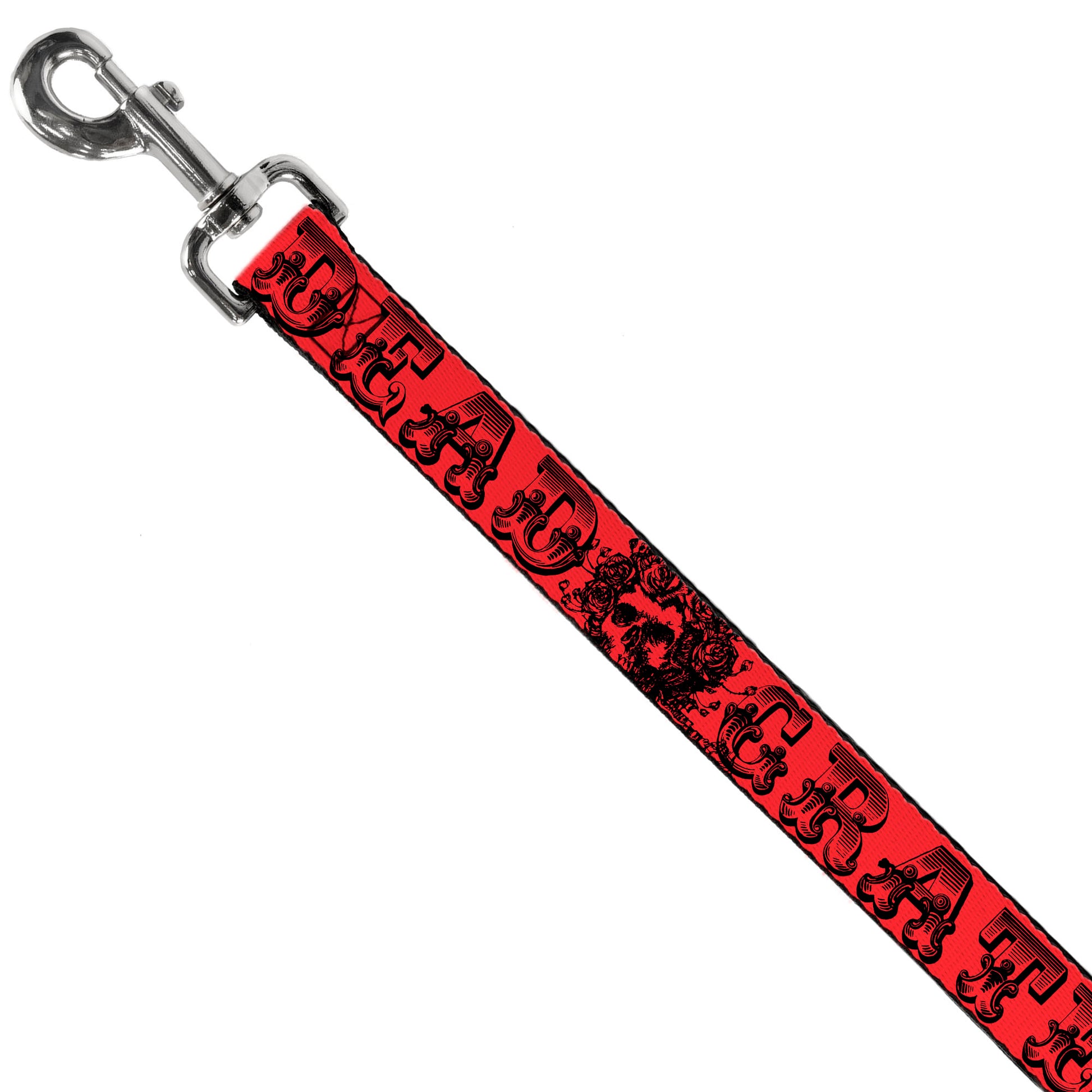 Dog Leash - Grateful Dead Text w/Skull & Roses Red Dog Leashes Grateful Dead