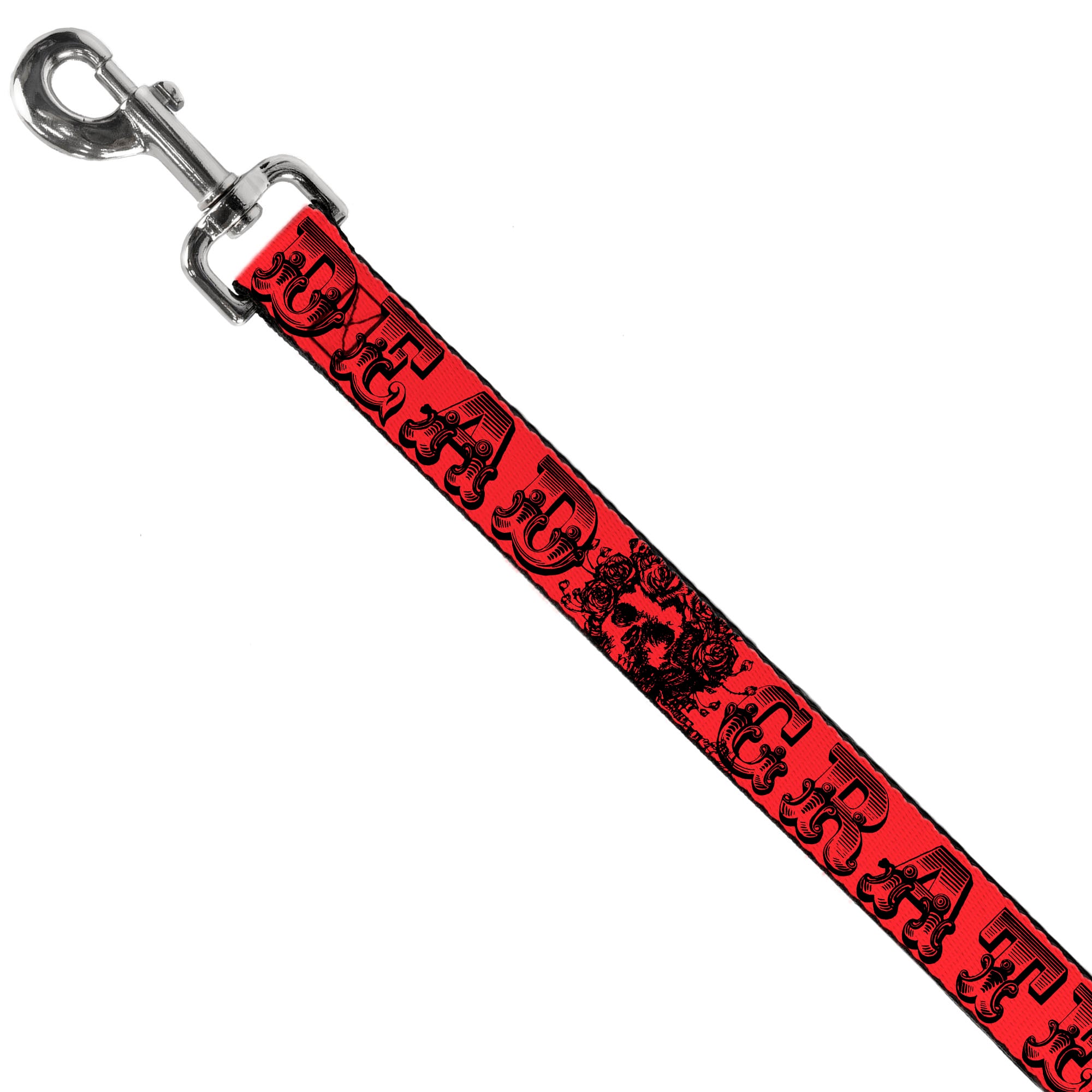 Dog Leash - Grateful Dead Text w/Skull & Roses Red Dog Leashes Grateful Dead