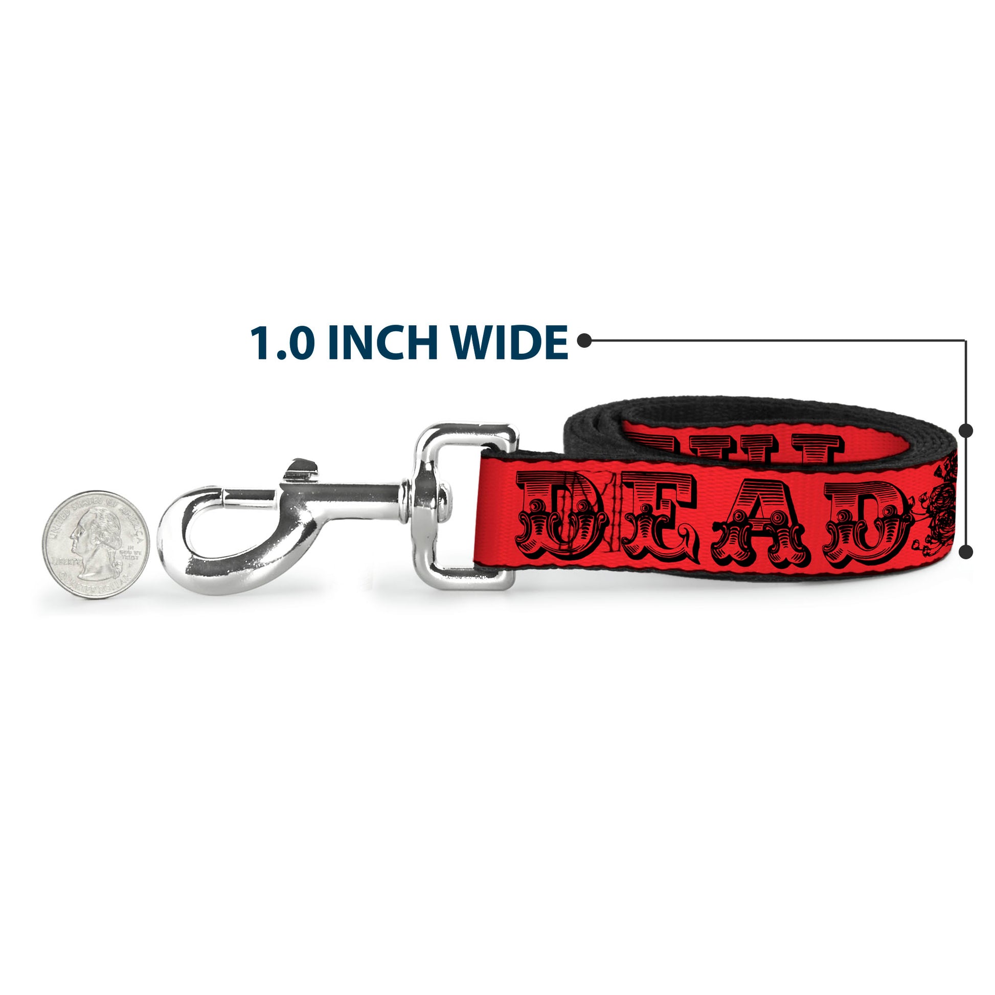 Dog Leash - Grateful Dead Text w/Skull & Roses Red Dog Leashes Grateful Dead