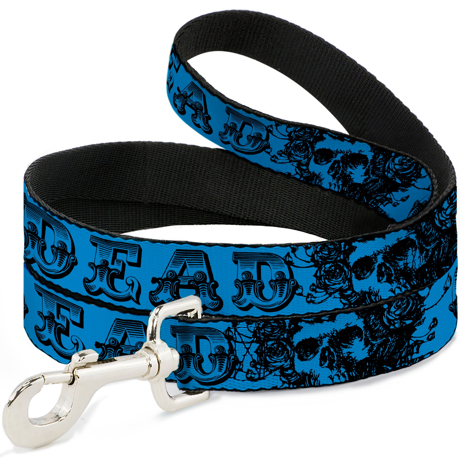 Dog Leash - Grateful Dead Text w/Skull & Roses Turquoise Dog Leashes Grateful Dead