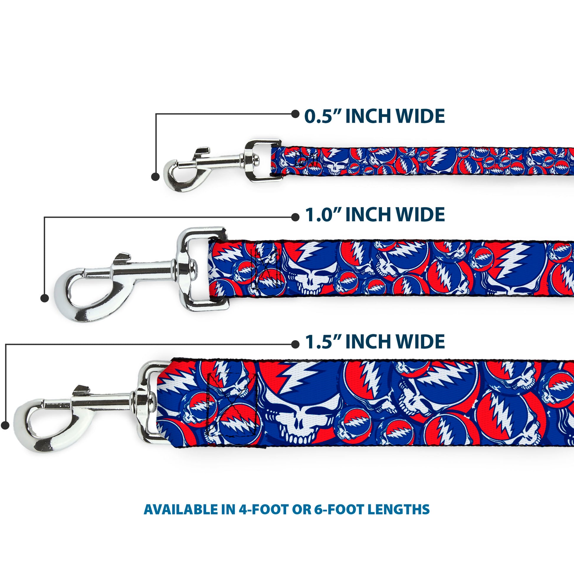 Dog Leash - Steal Your Face Stacked Red/White/Blue Dog Leashes Grateful Dead
