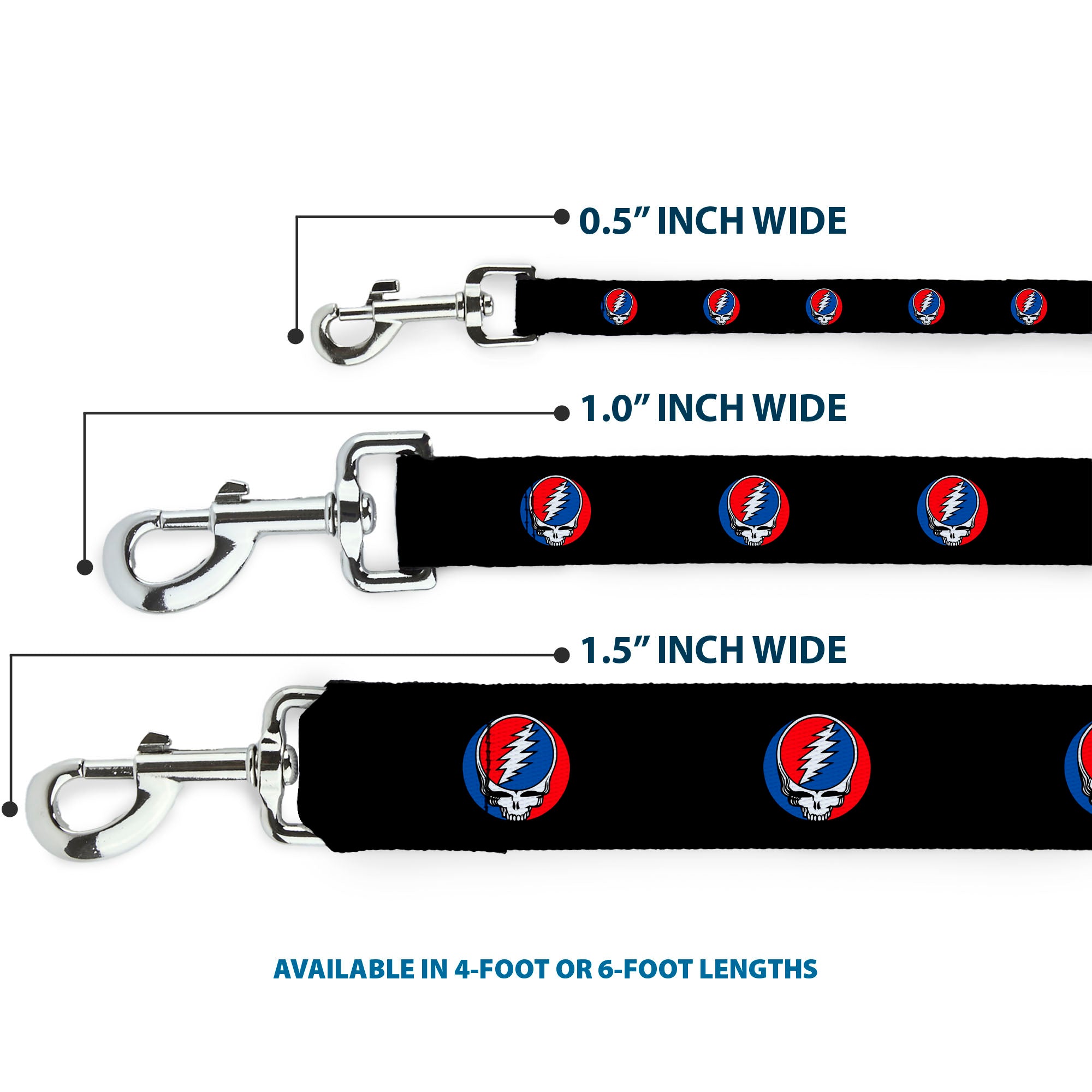 Dog Leash - Steal Your Face Repeat Black/Color Dog Leashes Grateful Dead