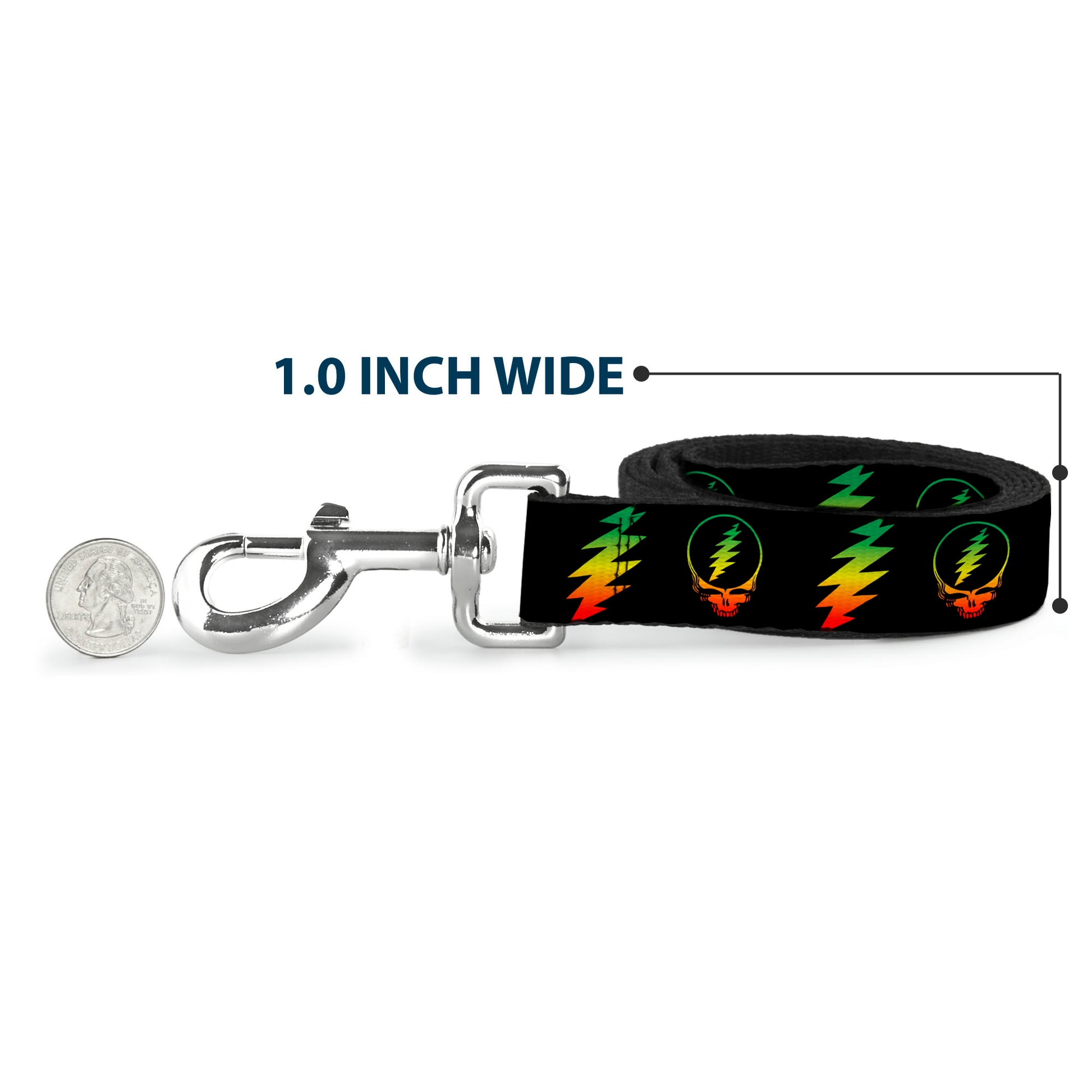 Dog Leash - Steal Your Face w/Lightning Bolt Repeat Black/Rasta Dog Leashes Grateful Dead