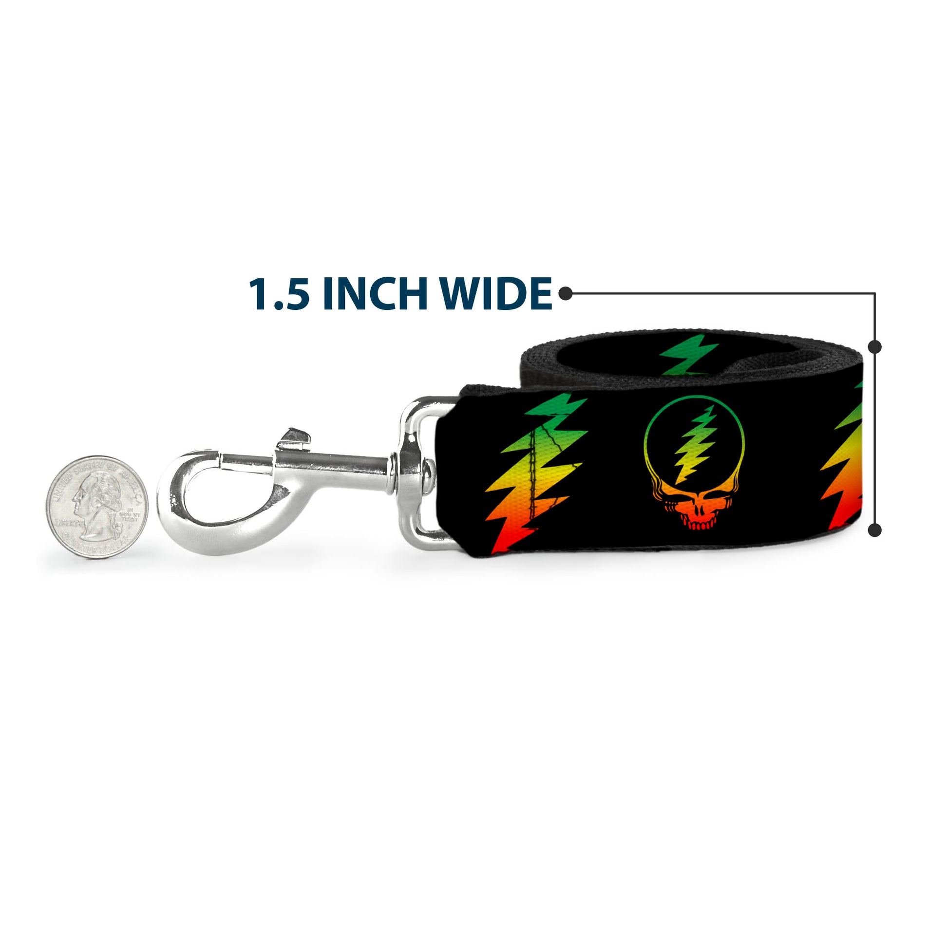 Dog Leash - Steal Your Face w/Lightning Bolt Repeat Black/Rasta Dog Leashes Grateful Dead