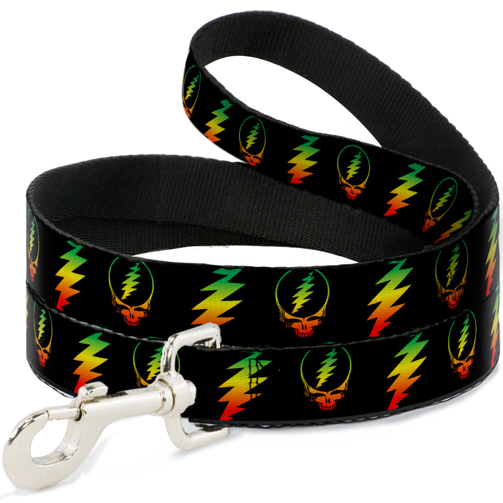 Dog Leash - Steal Your Face w/Lightning Bolt Repeat Black/Rasta Dog Leashes Grateful Dead