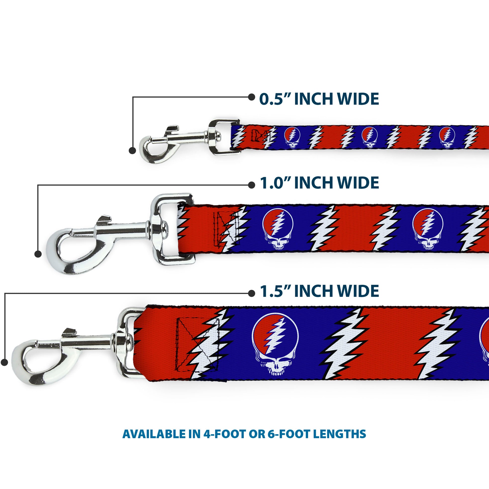 Dog Leash - Steal Your Face w/Lightning Bolt Repeat Red/White/Blue Dog Leashes Grateful Dead