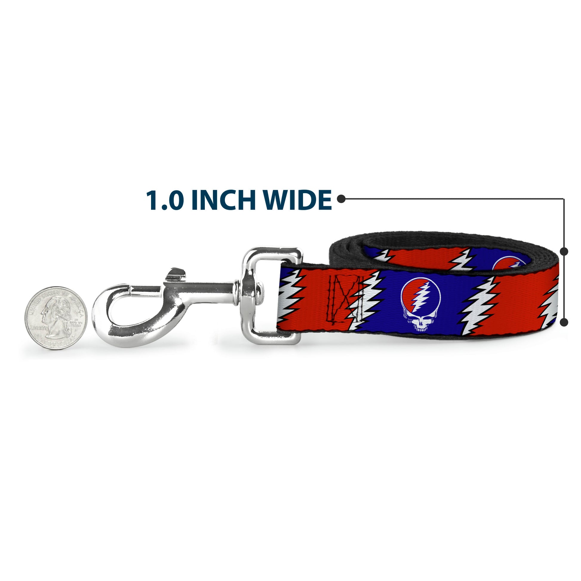 Dog Leash - Steal Your Face w/Lightning Bolt Repeat Red/White/Blue Dog Leashes Grateful Dead